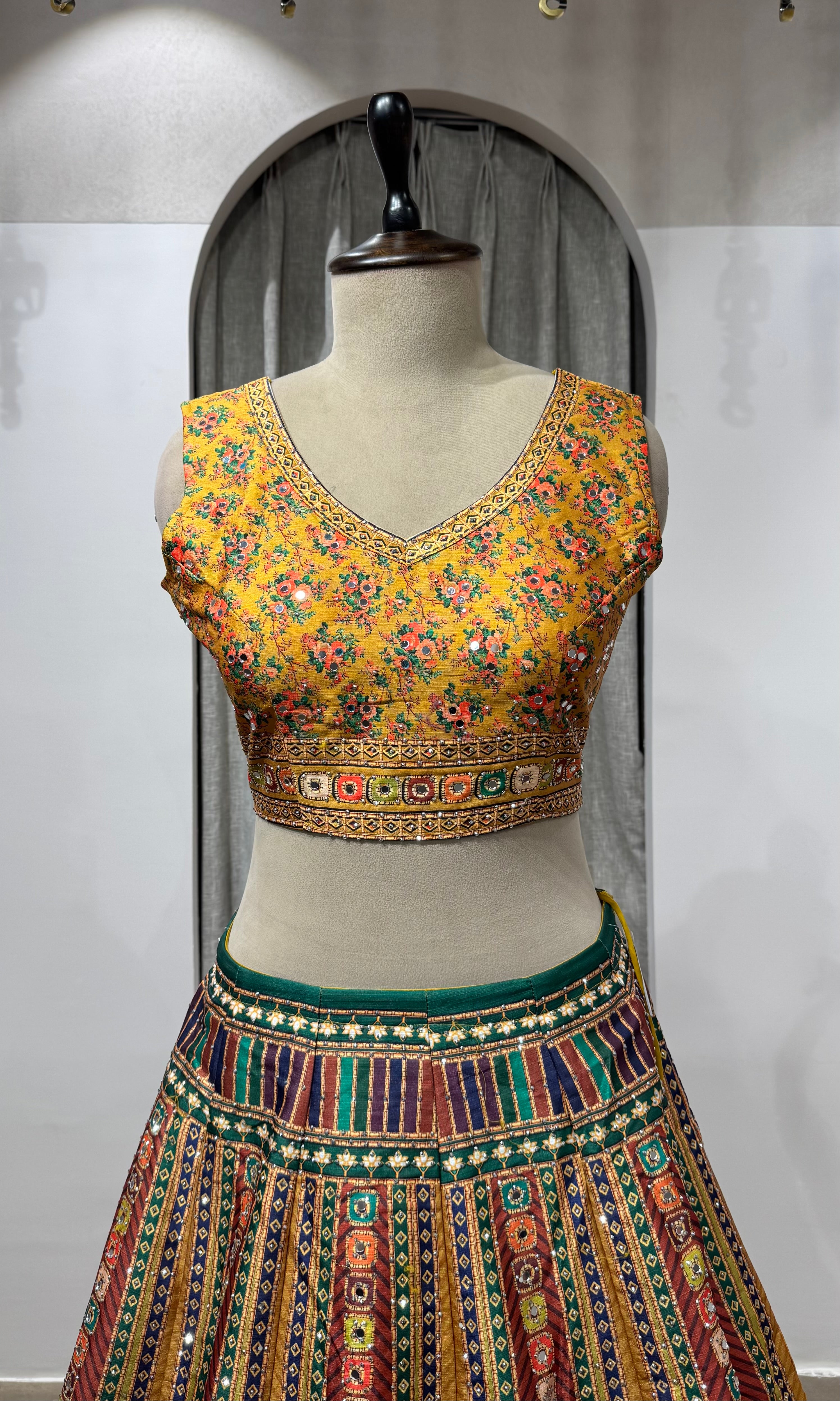 Yellow Multicolor Embroidered Lehenga Set