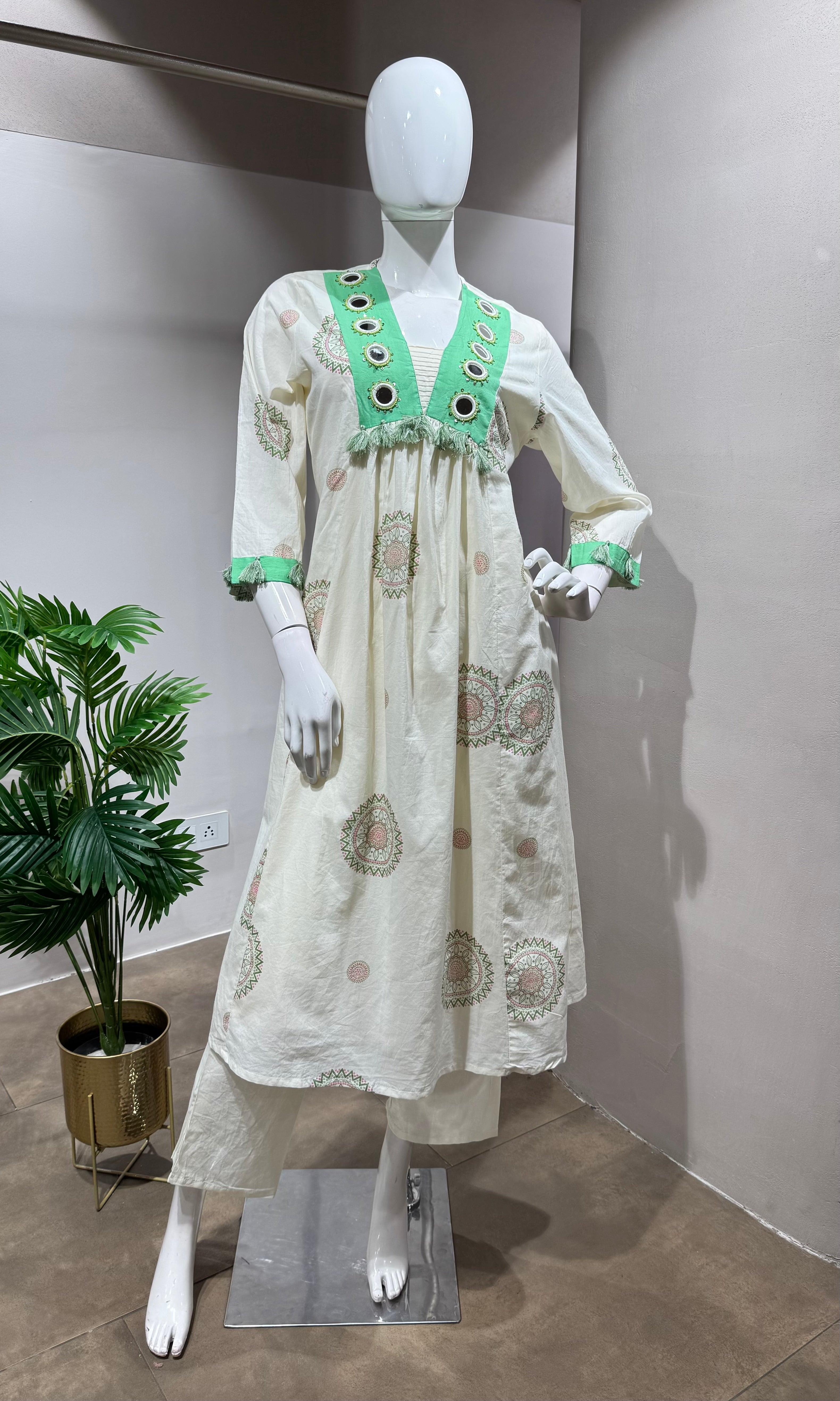 GREEN Floral Block Print Cotton Kurta Set
