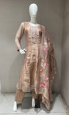 PEACH EMBROIDERED TISSUE ANARKALI SET WITH FLORAL DUPATTA