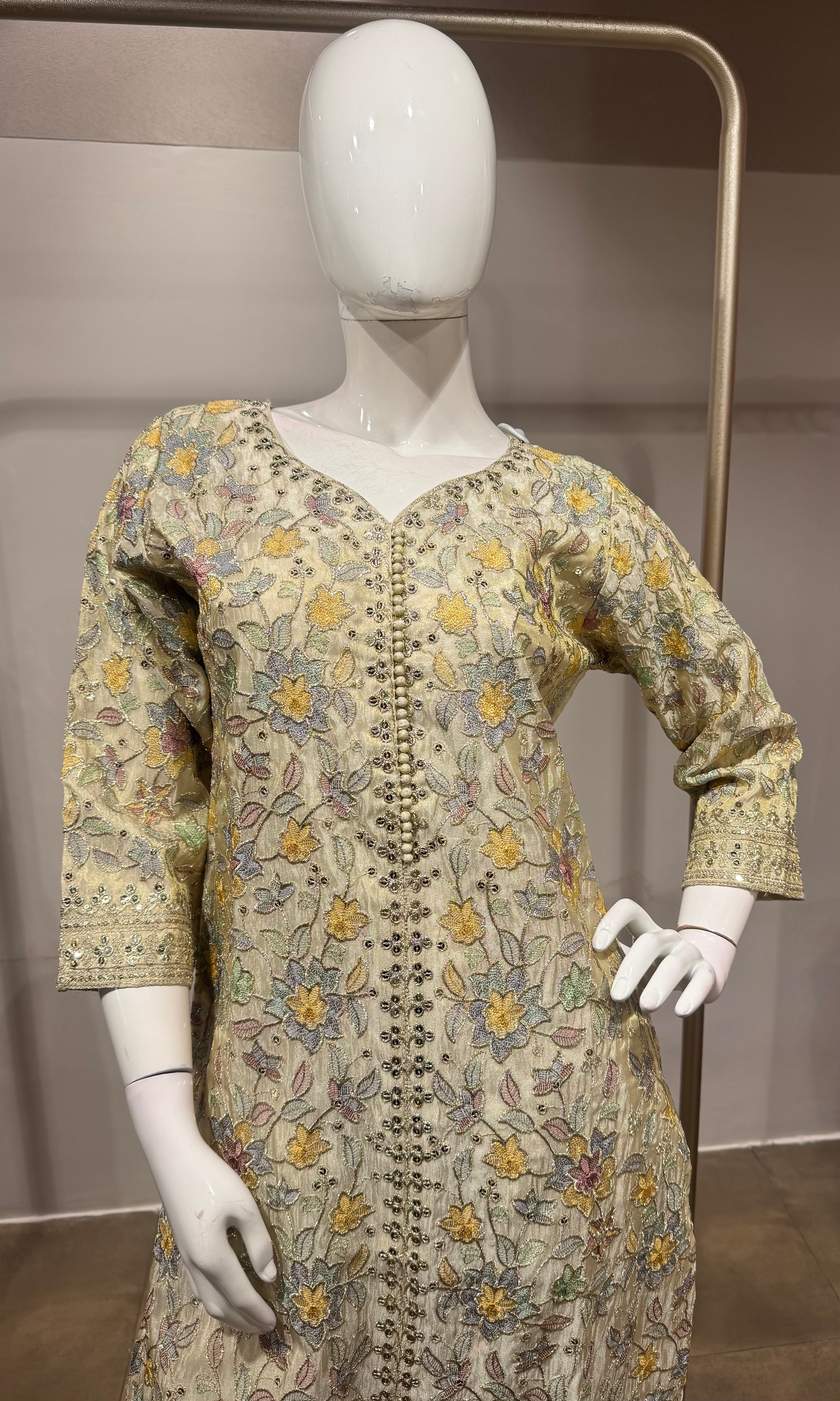 Cream Embroidered Kurta Set with Dupatta