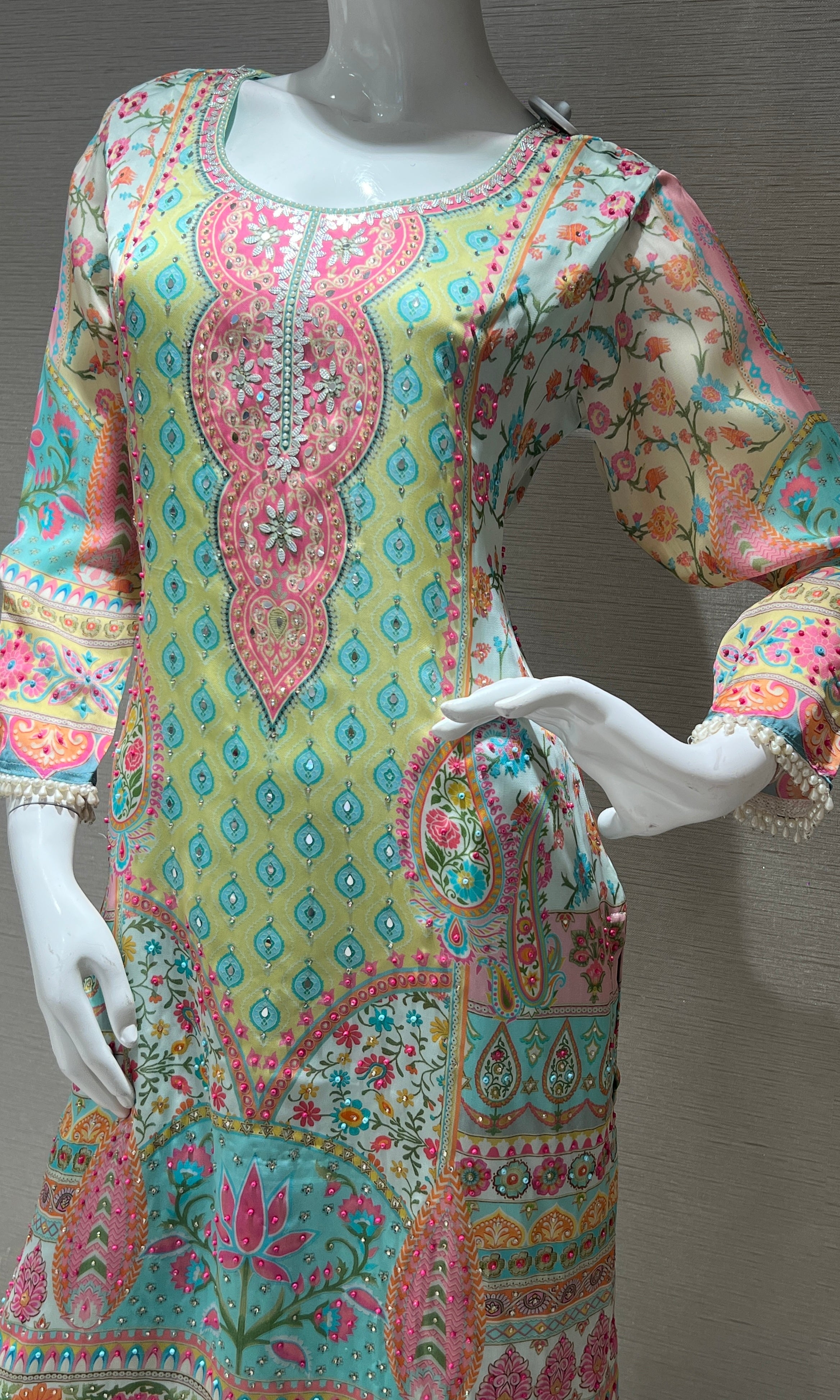 Mint Green & Peach Ethnic kurta set