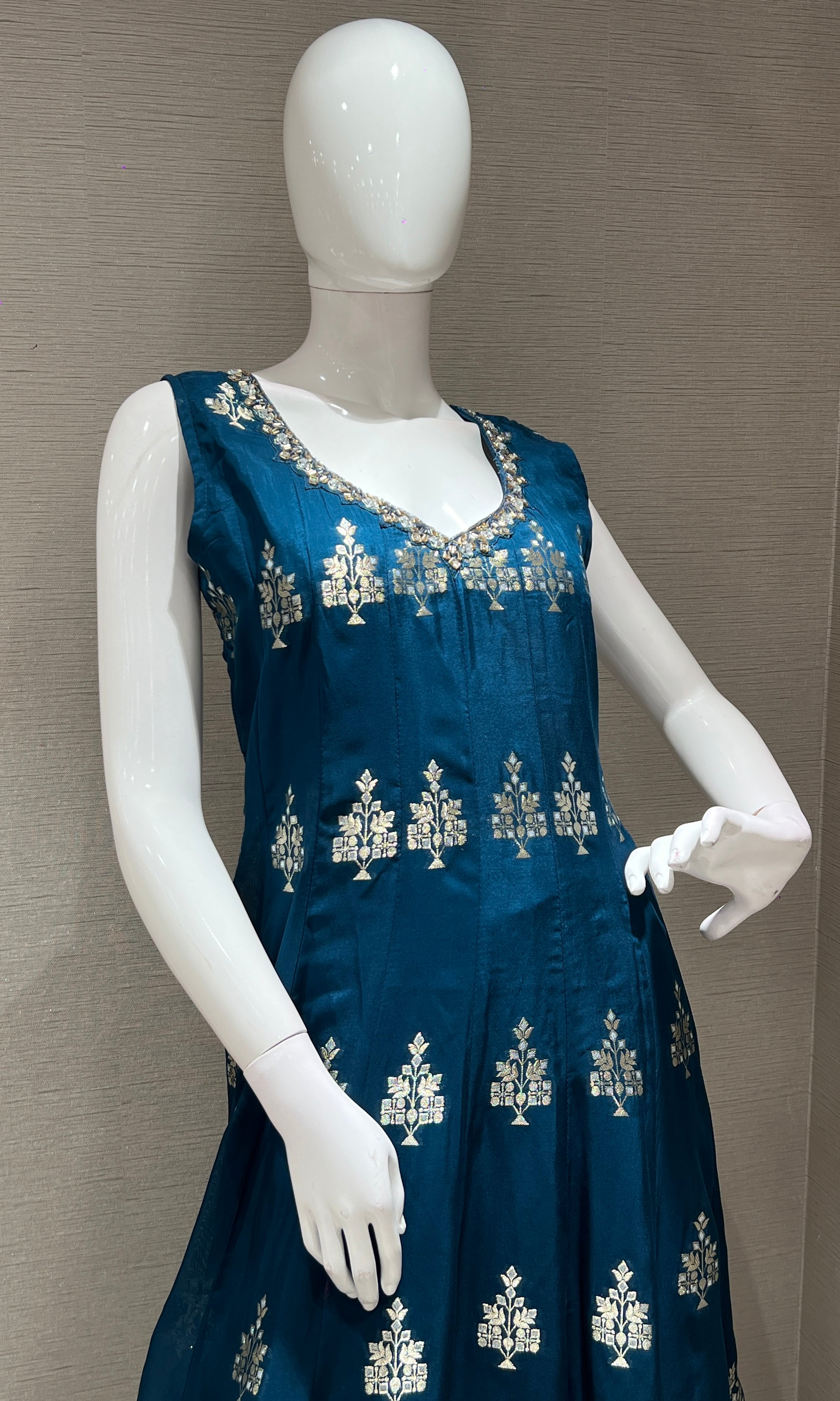 peacock Blue Anarkali with palazzo pants