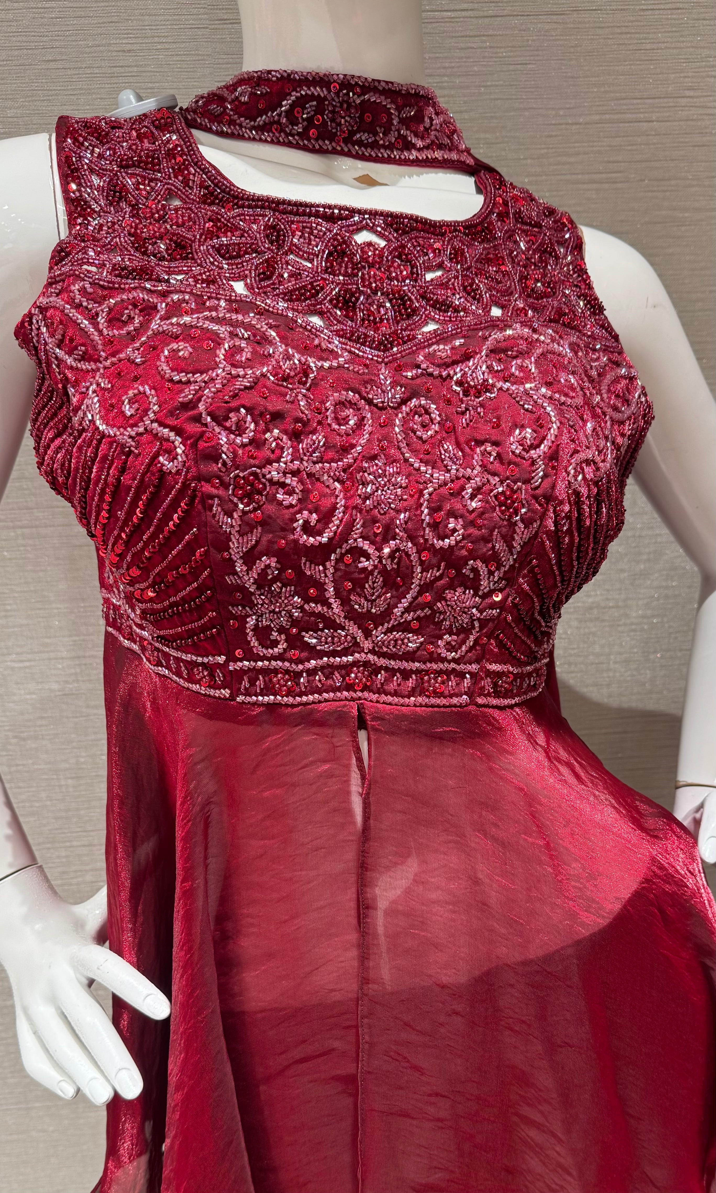 Maroon Embellished Peplum Palazzo Set