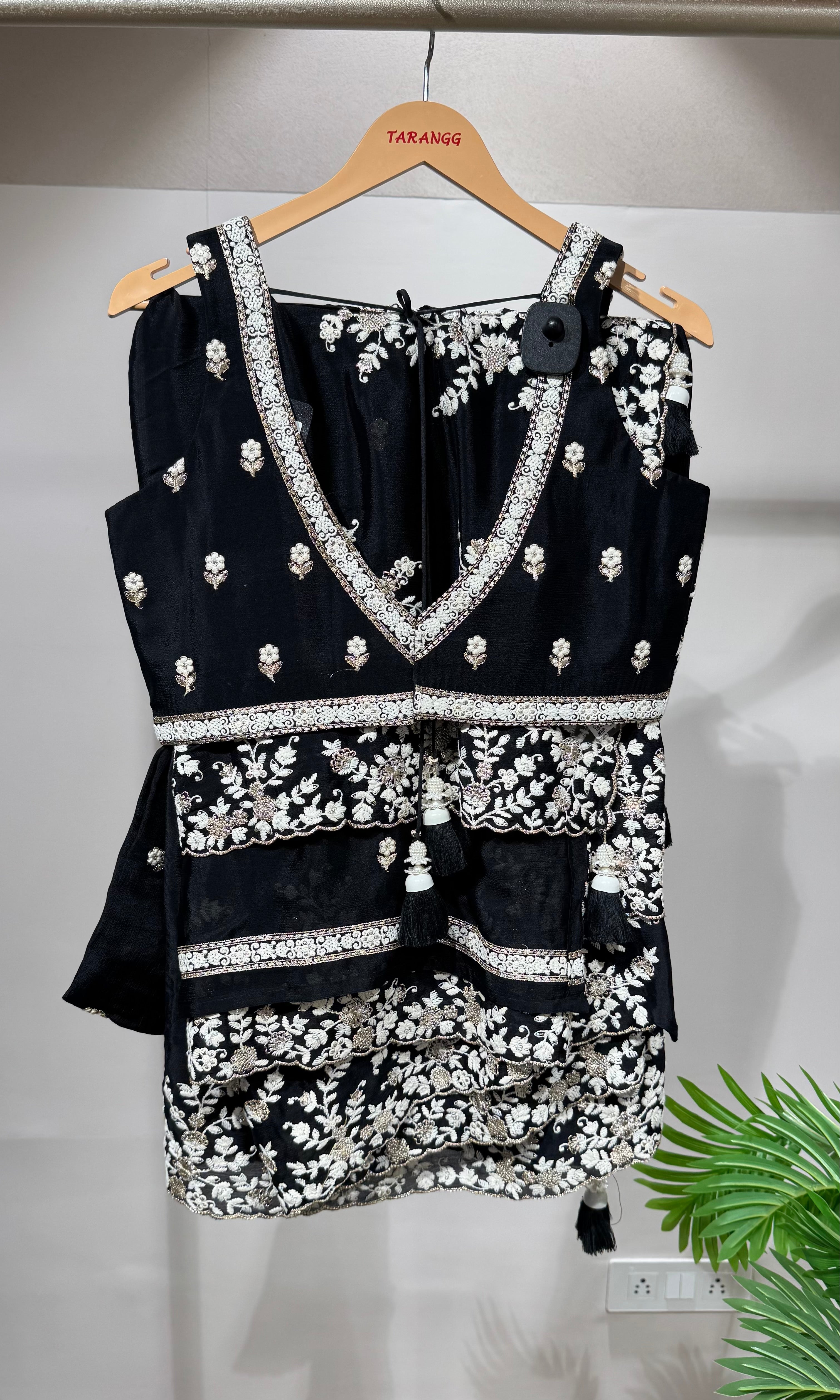 Black Embroidered Saree with V-Neck Blouse