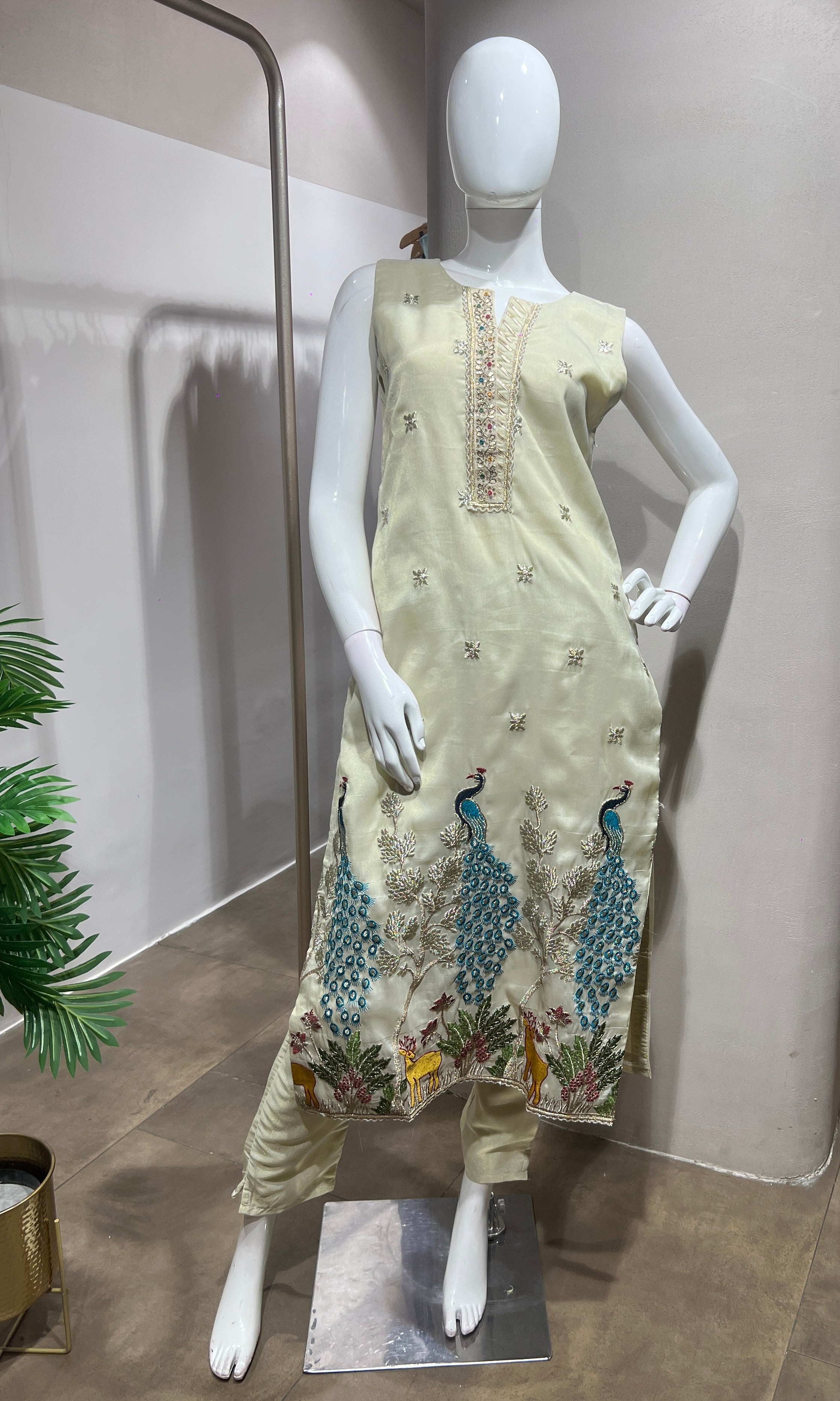 Cream Peacock Embroidered SHARARA Set