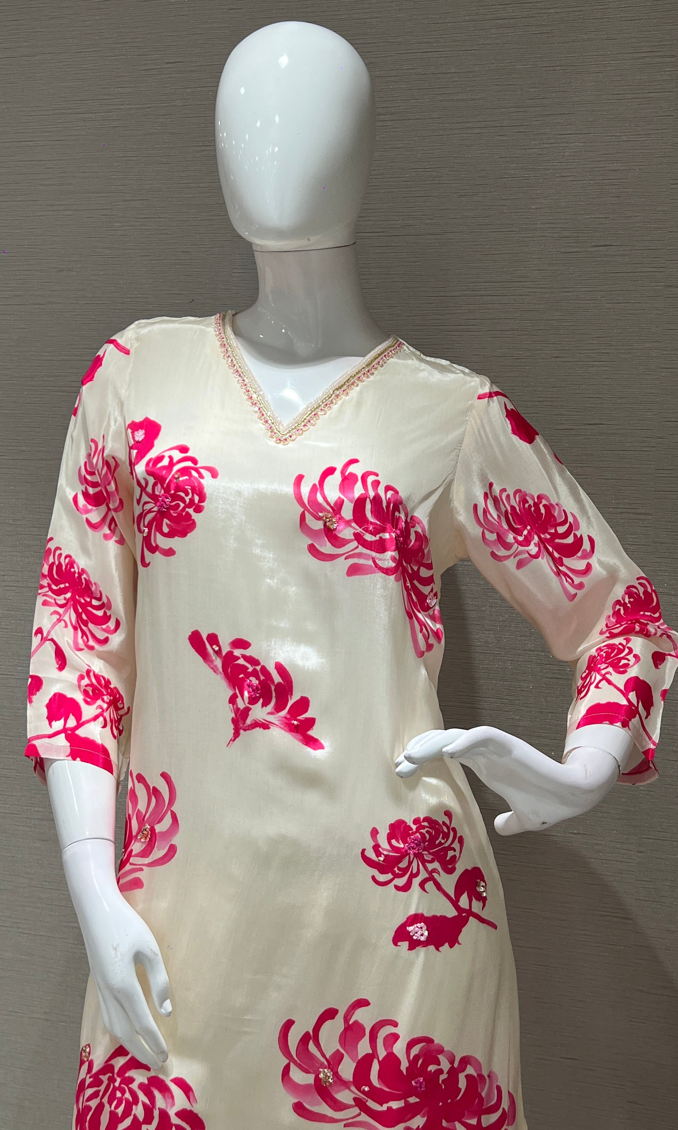 IVORY Pink Blossom PRINTED KURTA SET