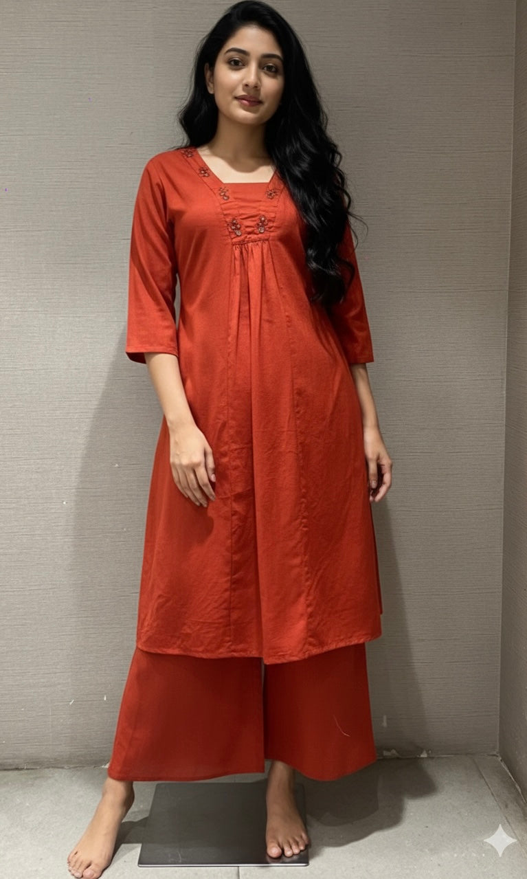 Rust A LINE kurtI WITH PALAZZO BOTTOM