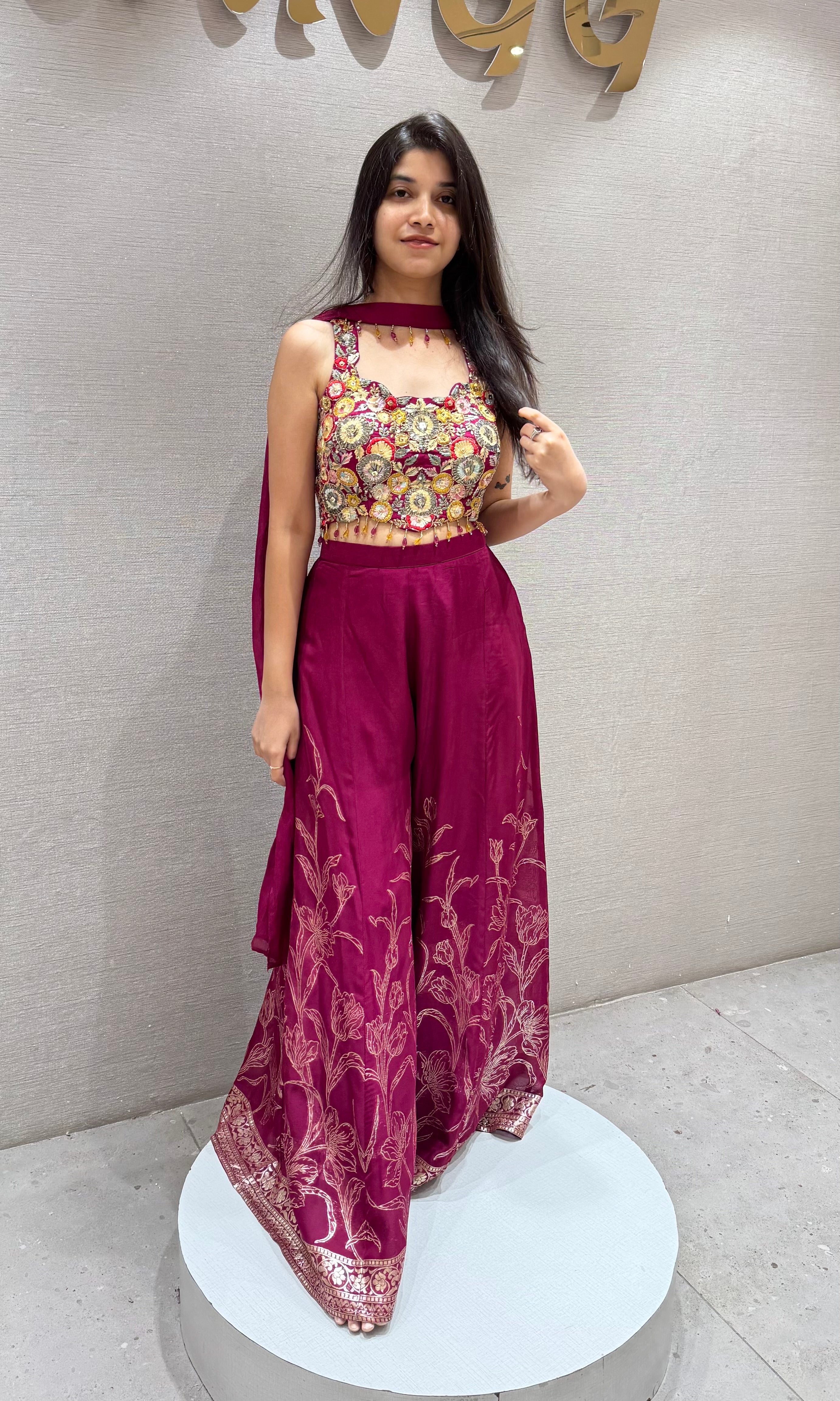 Wine FLORAL palazzo SET