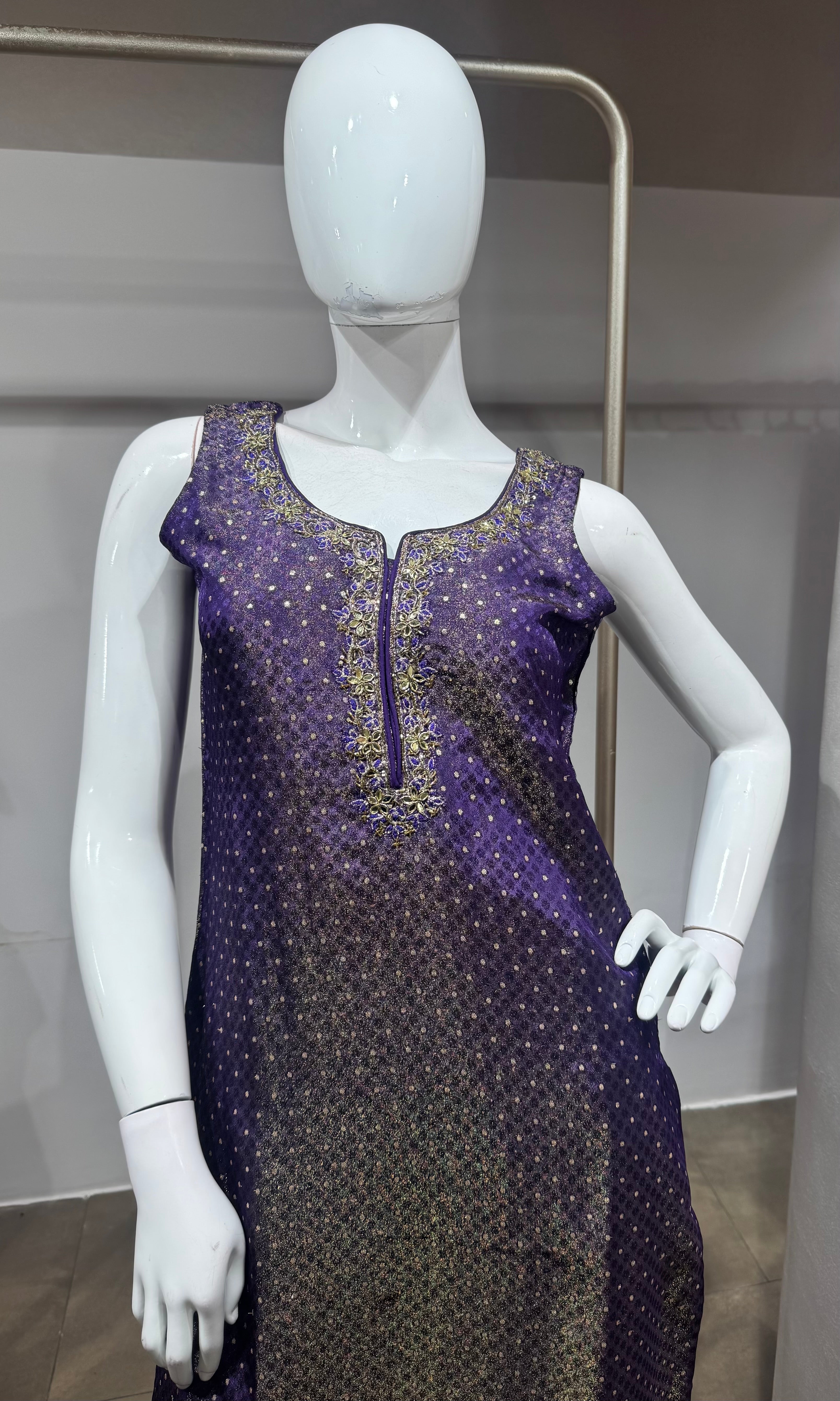 Purple Banarasi Embroidered Kurta Set