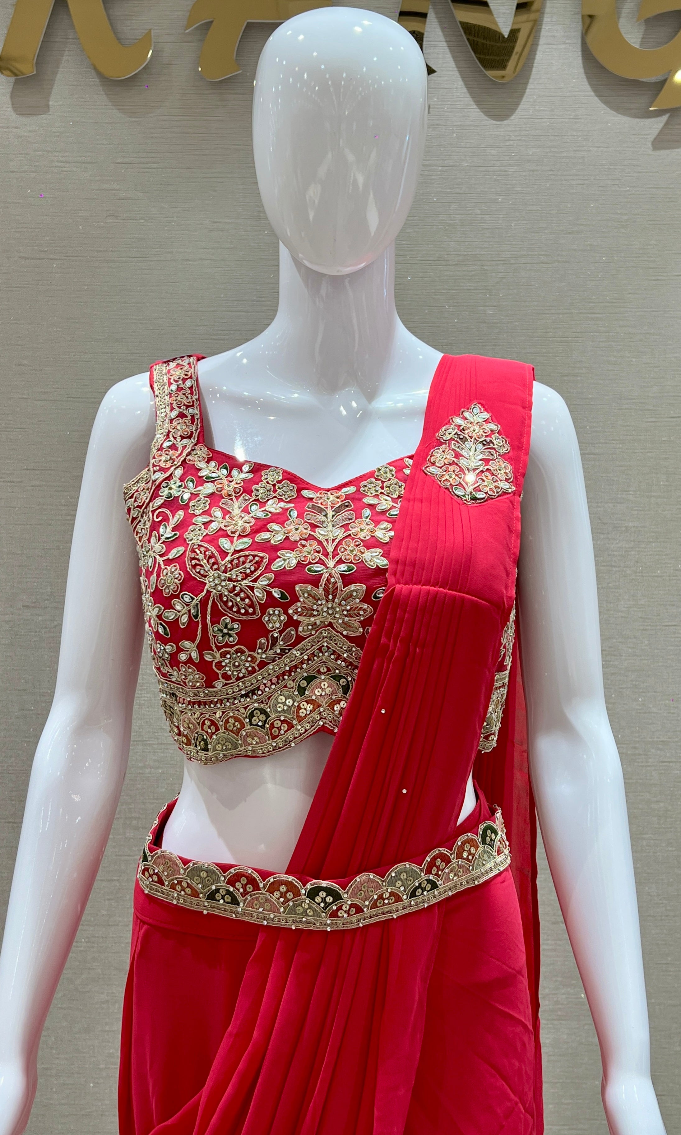Pink one minute saree