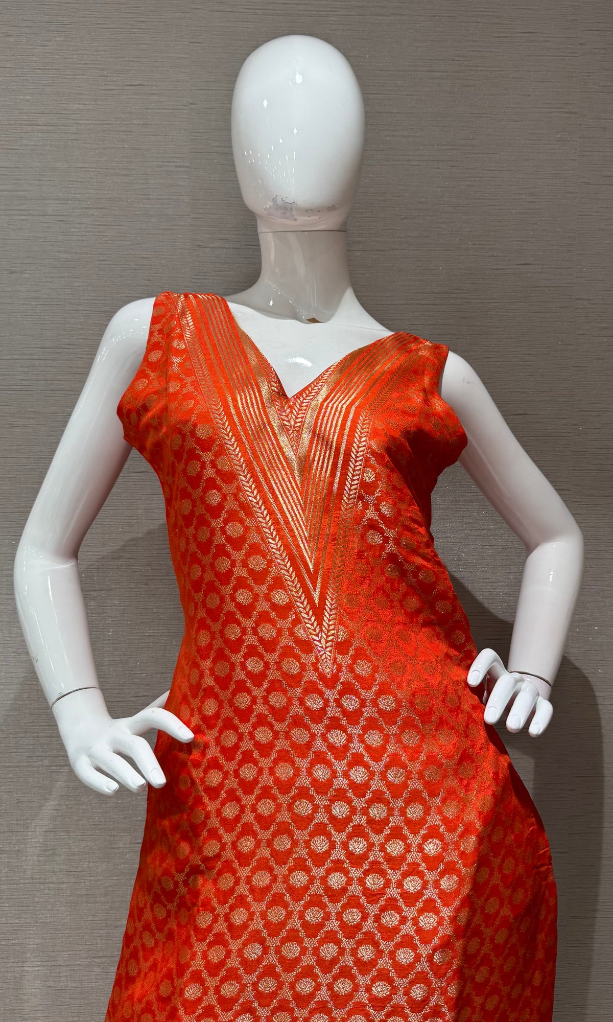 Orange Golden Embroidered Kurta Set with Dupatta