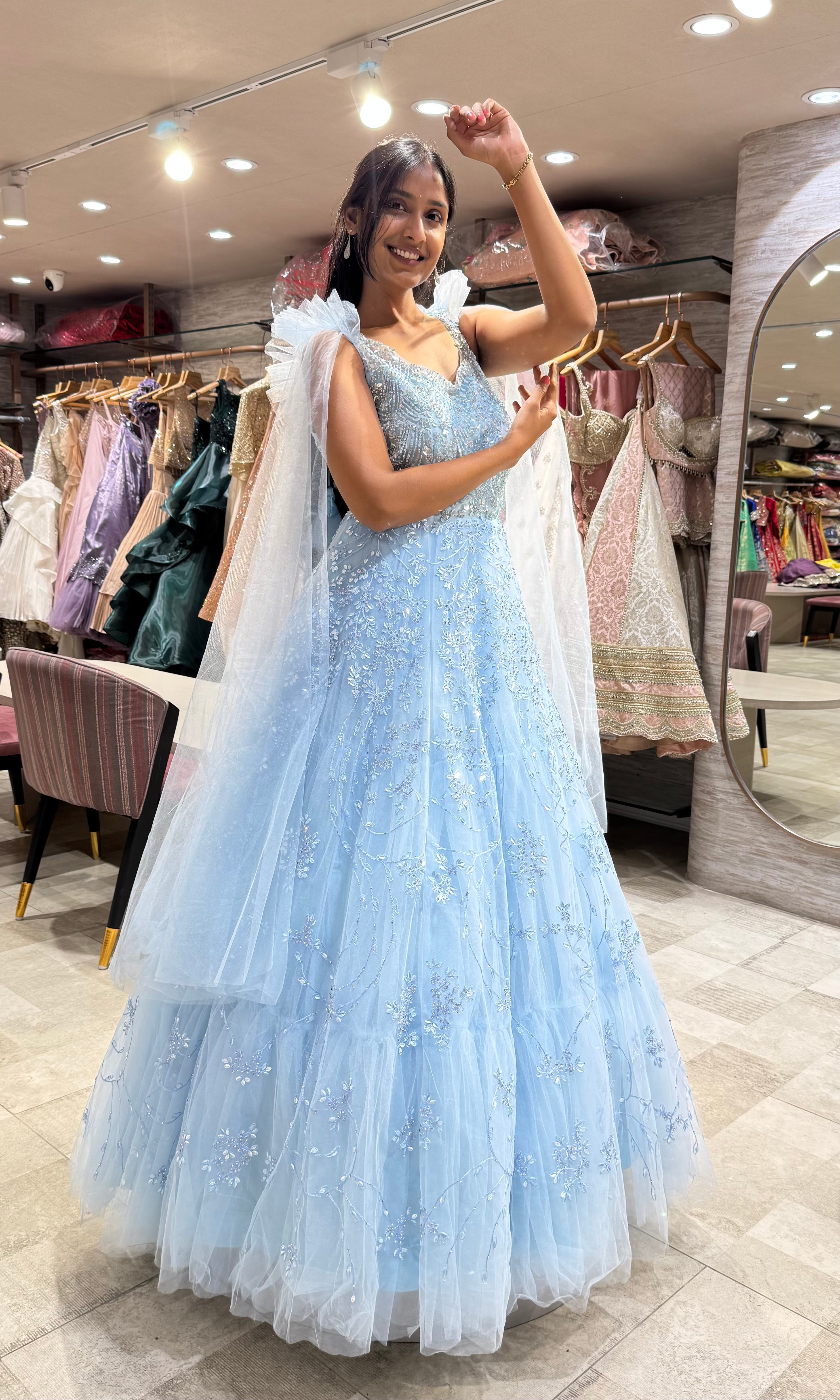BLUE BALL GOWN WITH CAPE