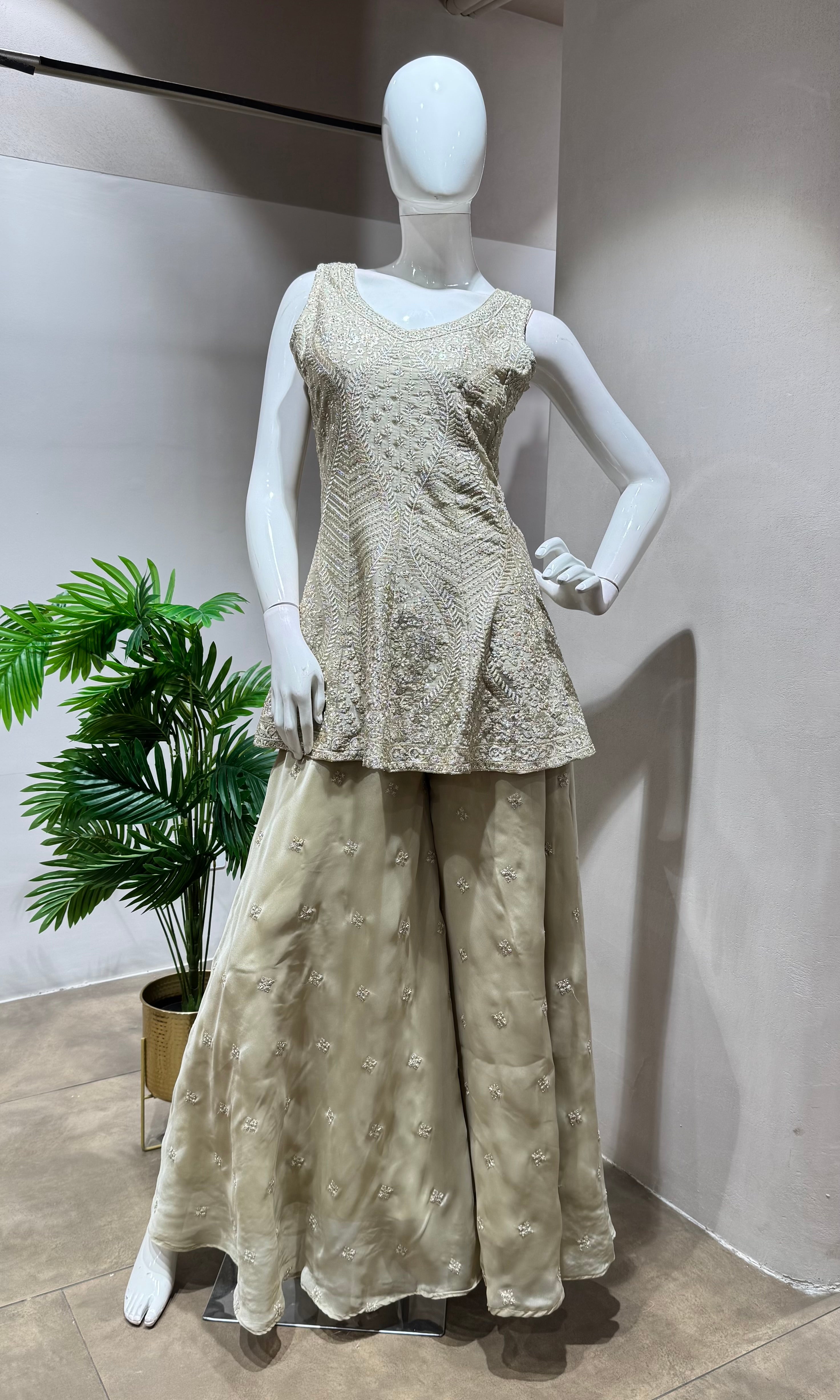 GREY Elegant Embroidery PALAZZO SET