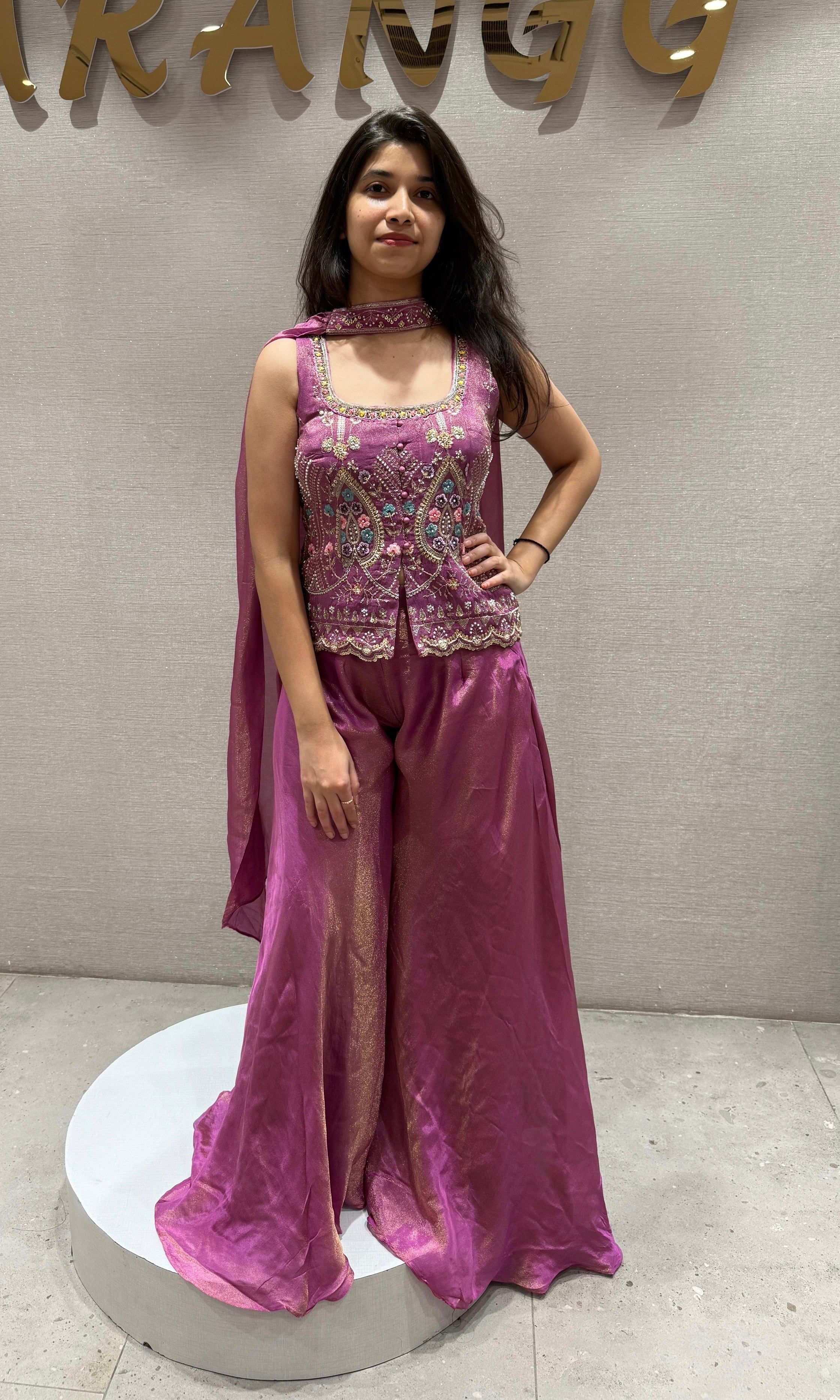 Blush Bloom Embroidered Peplum Palazzo set