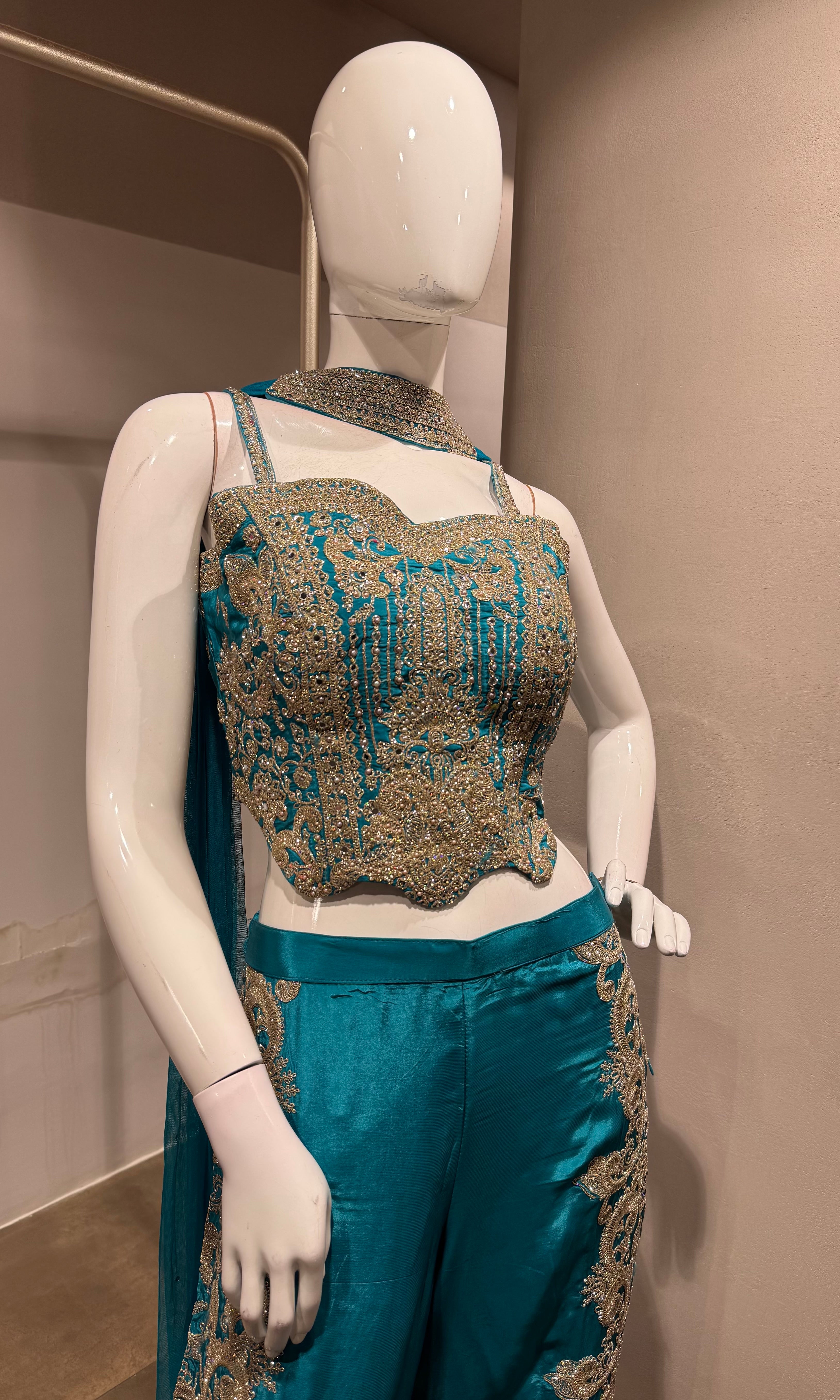 Rama blue Embroidered Indo-Western Set