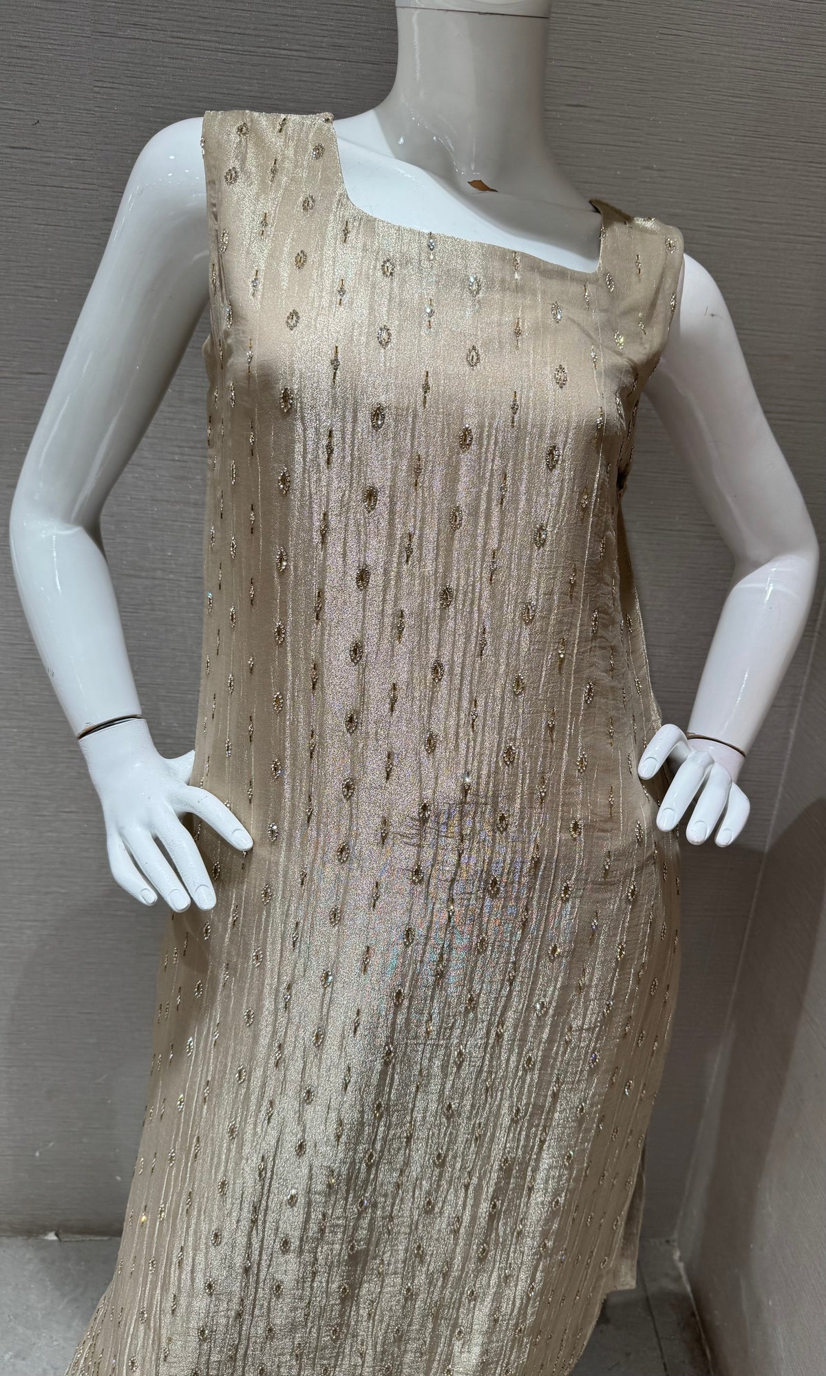 Beige tissue silk Kurta Set with dupatta