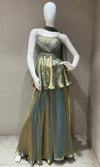 metallic green & blue peplum palazzo SET
