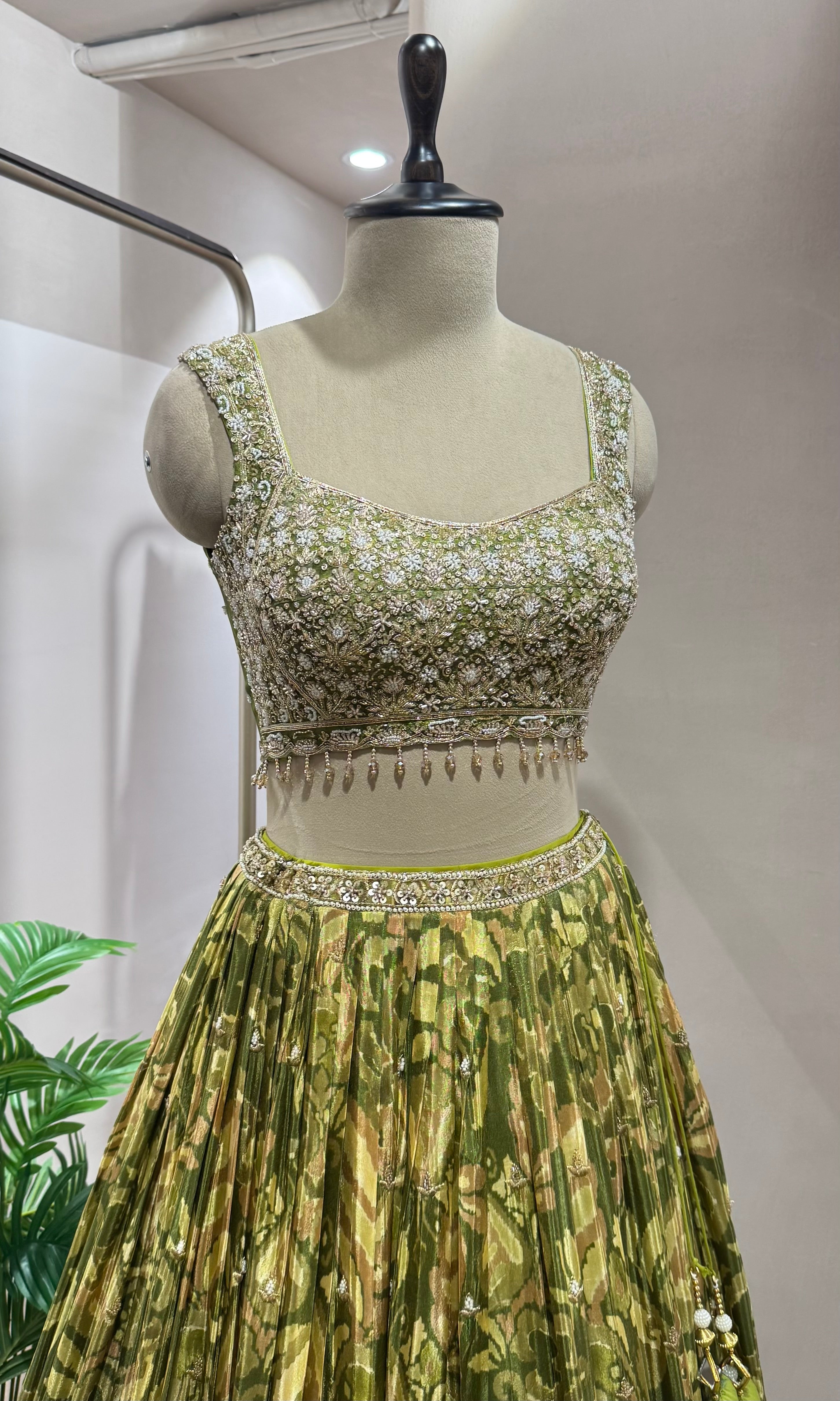 Green FLORAL ETHNIC EMBROIDERY LEHENGA