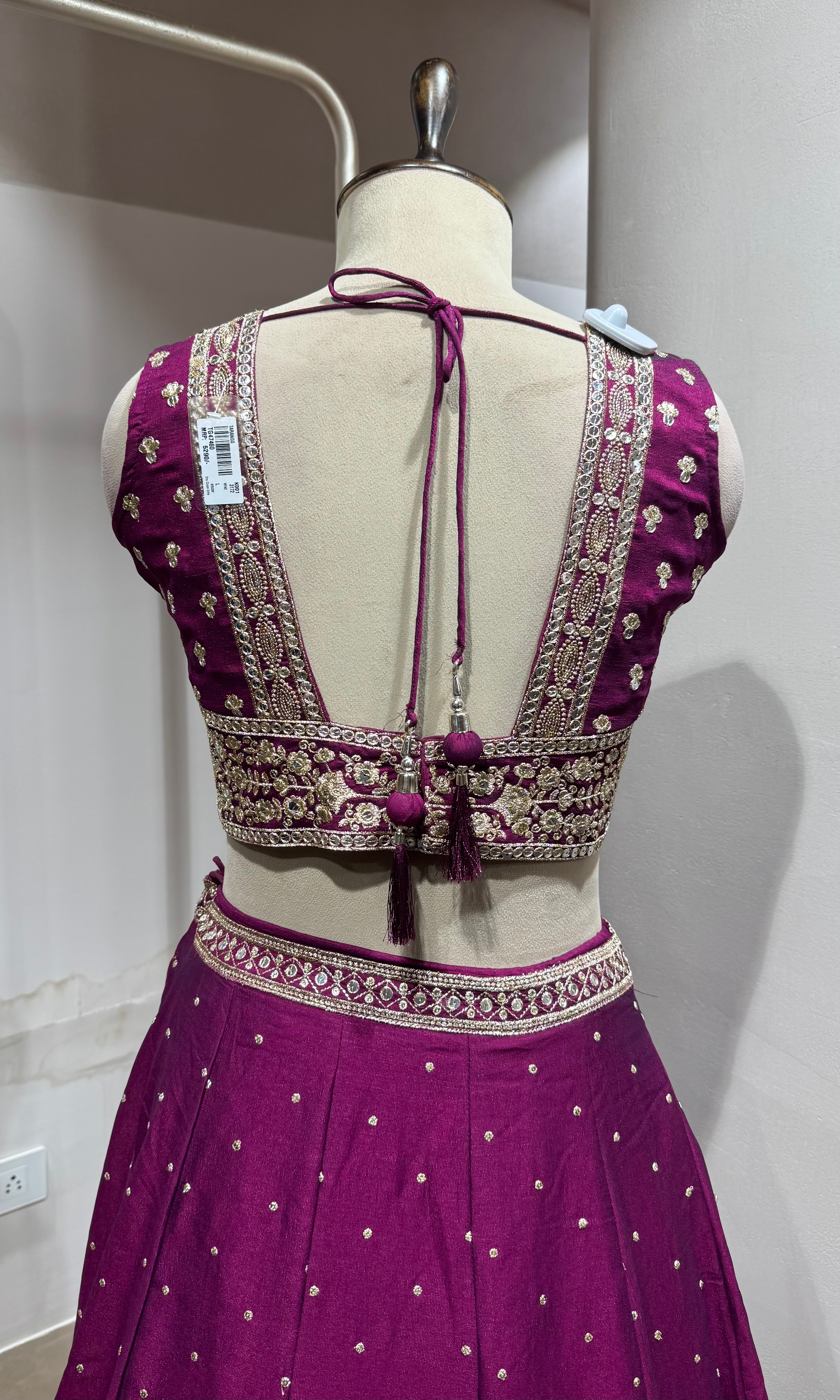 Wine Floral Intricate Embroidery Lehenga