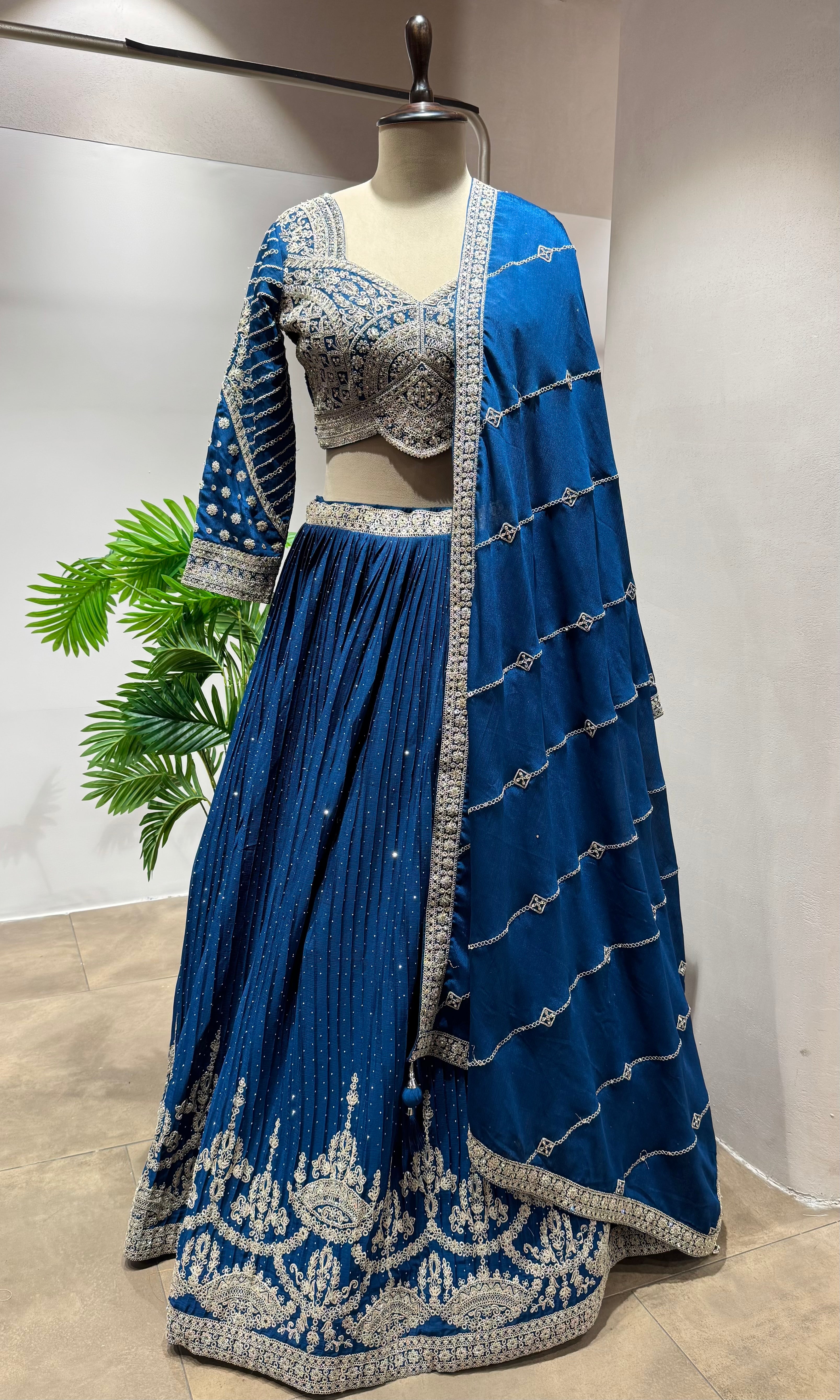 Royal Blue Silk Lehenga with Intricate Zari Embroidery