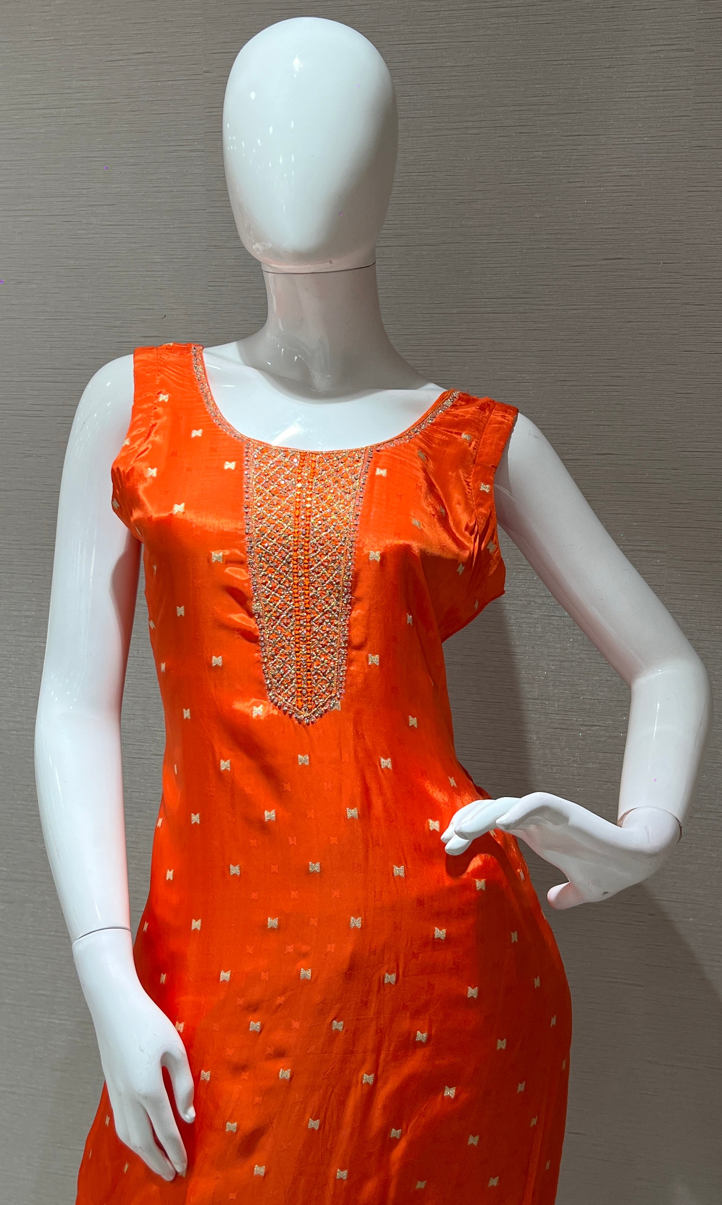 Orange kurta set with Golden Embroidery