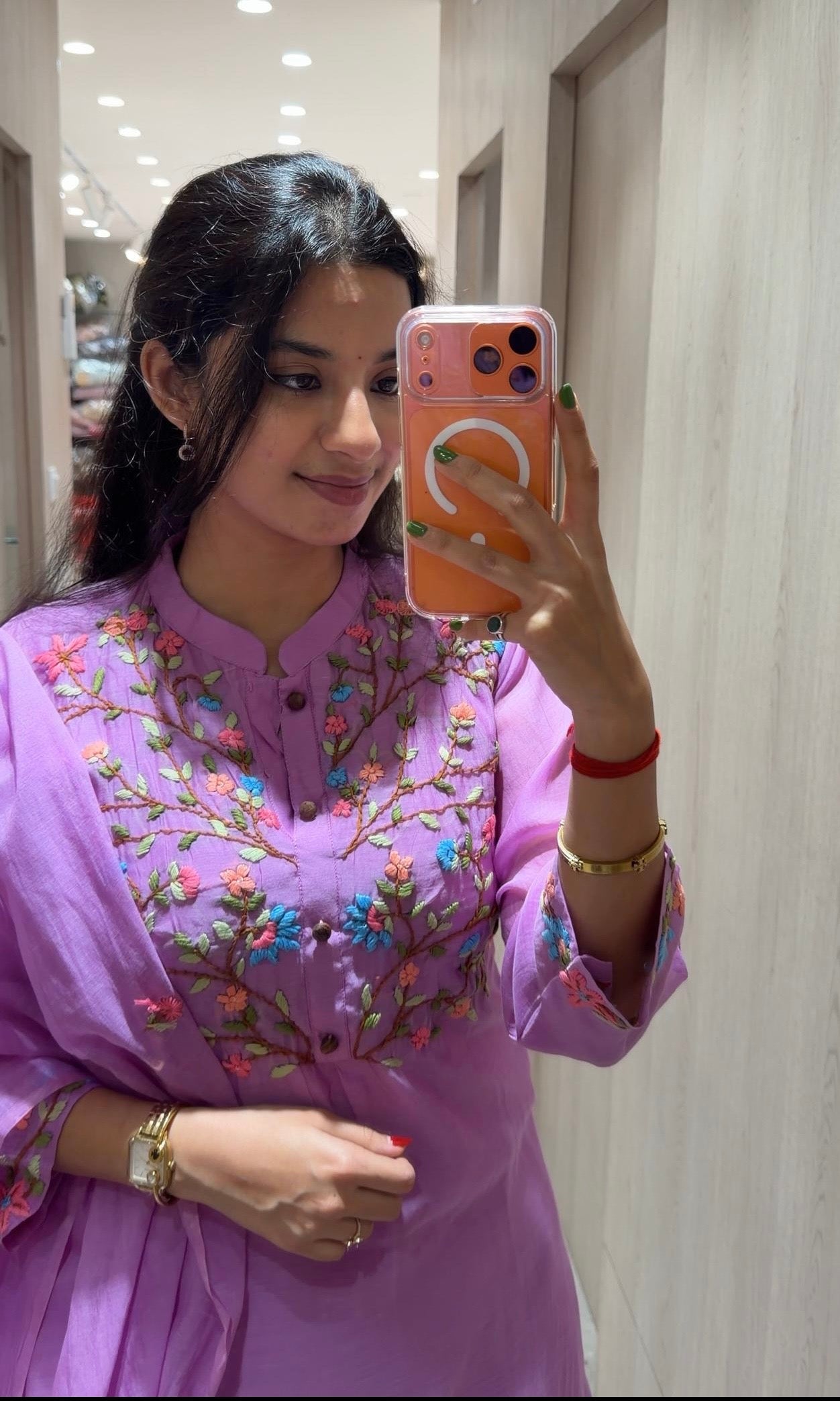 Lavender FLORAL MUL CHANDERI kurta set
