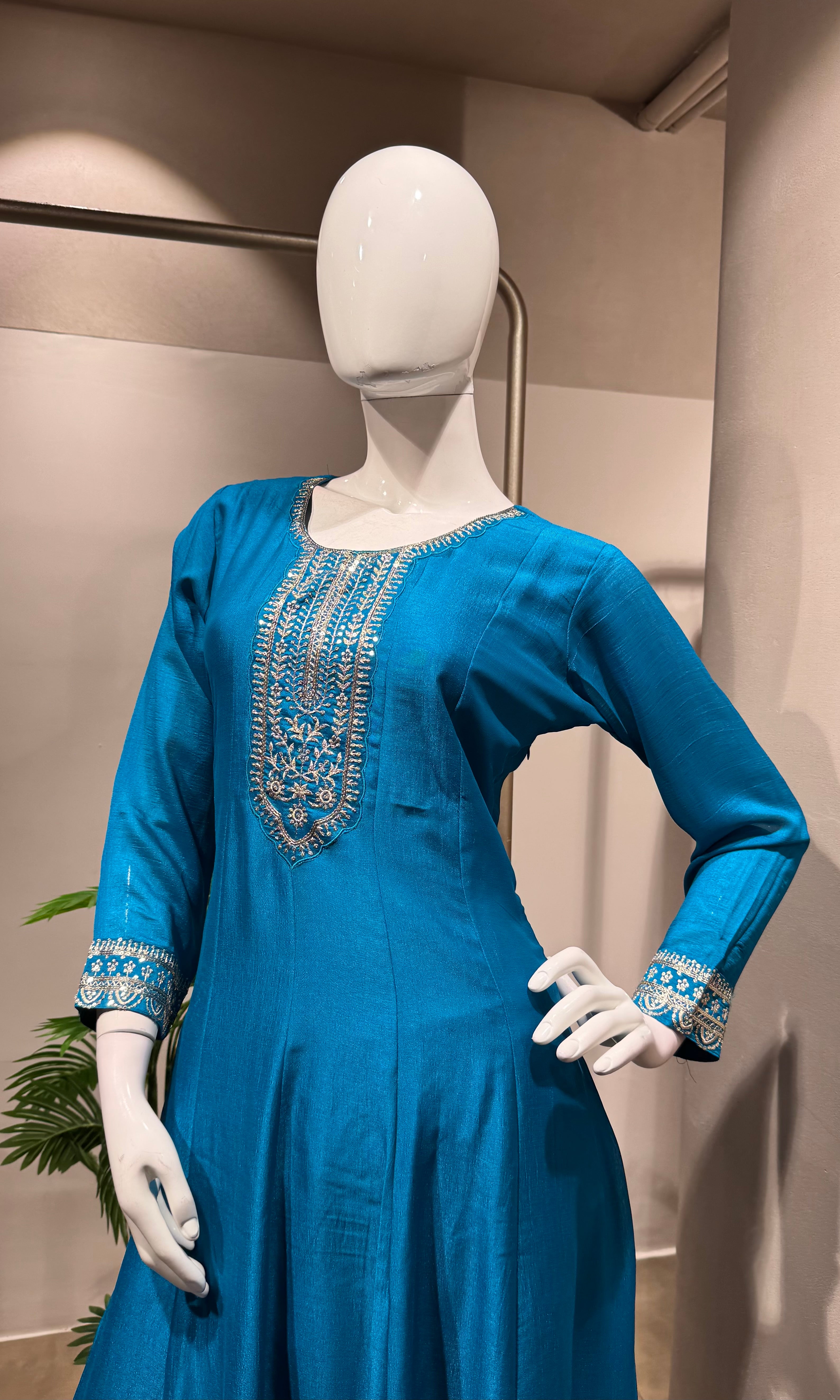 RAMA Blue Embroidered Anarkali Set