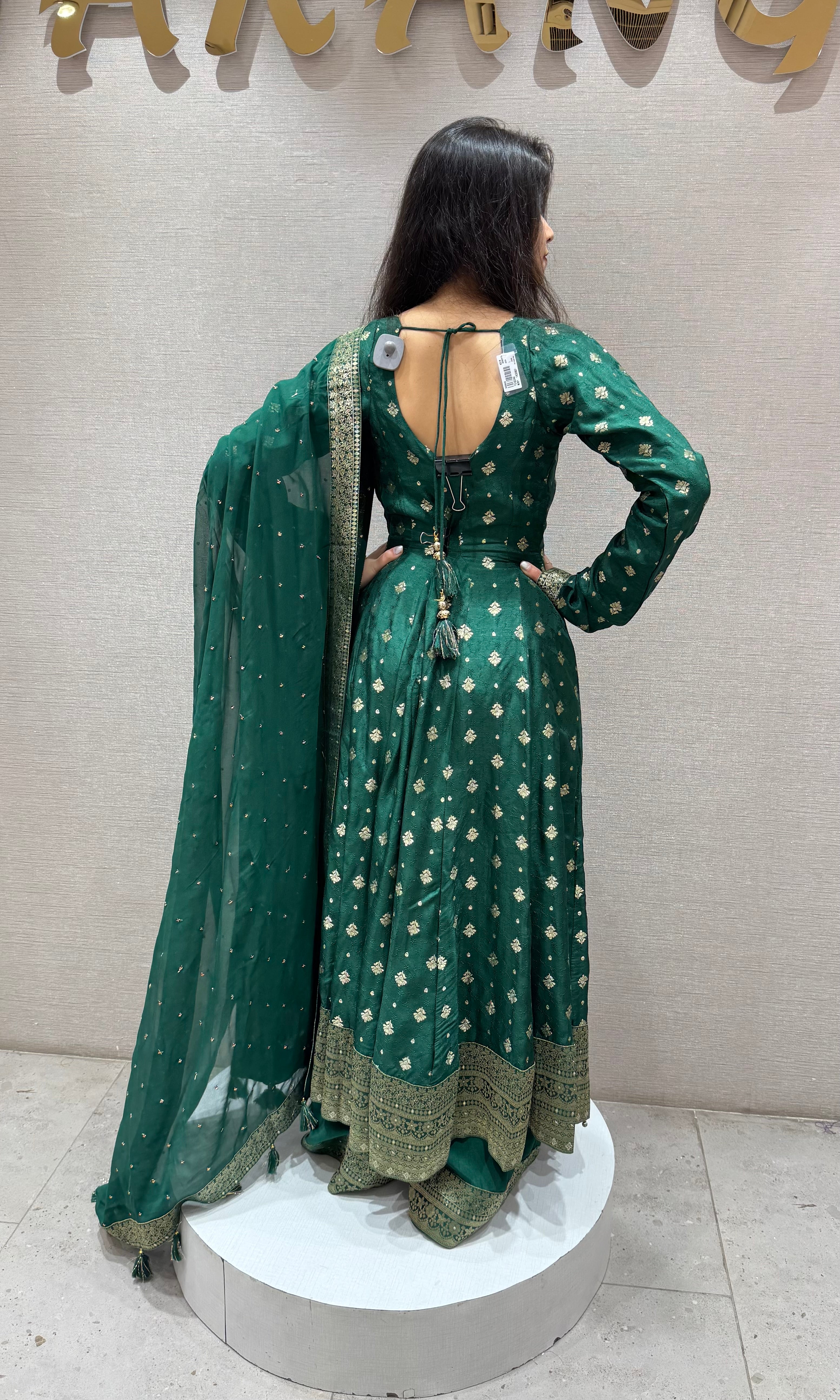 Green ANARKALI WITH PALAZZO PANTS