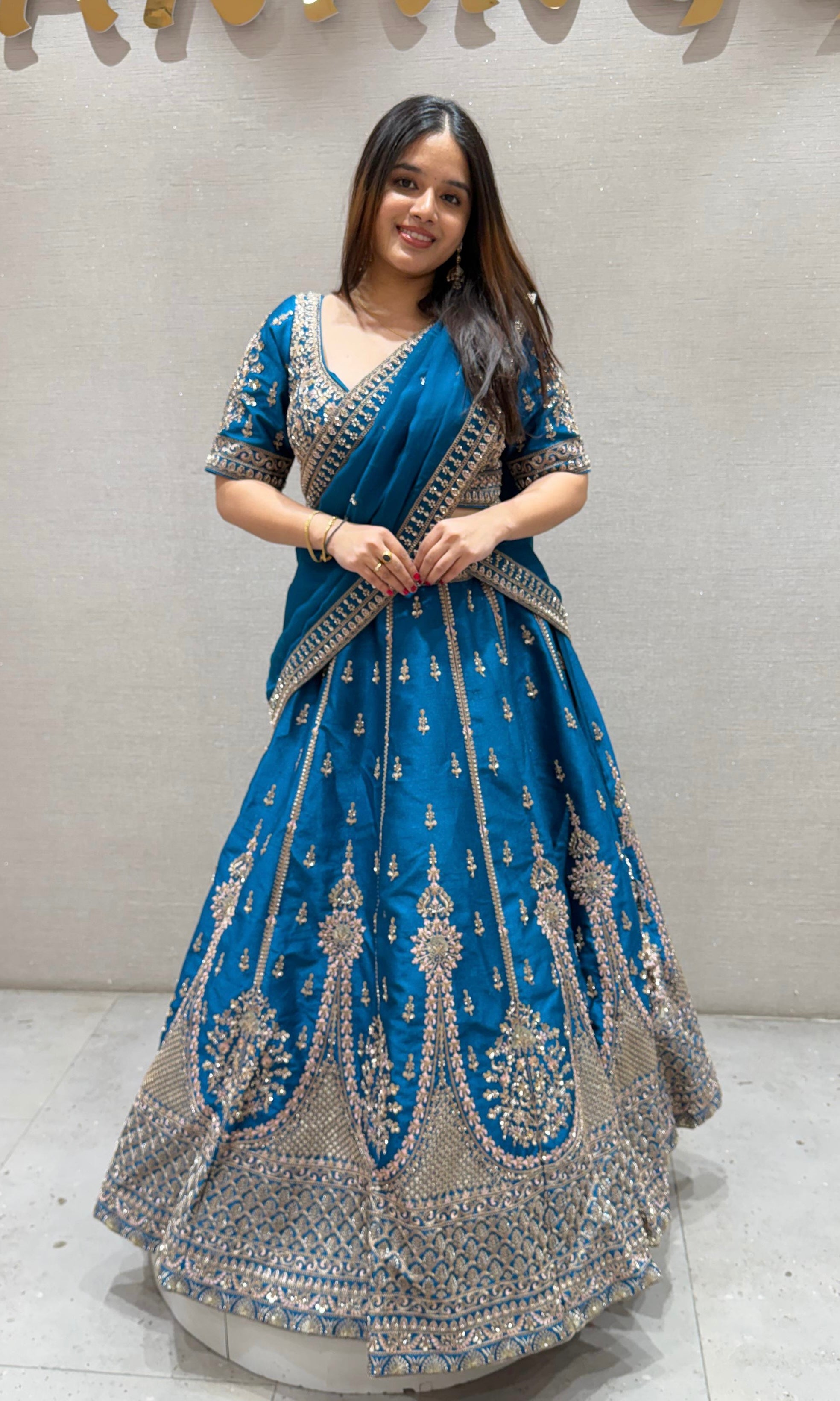 Rama blue EMBROIDERED Lehenga