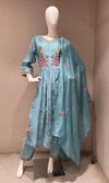 Blue Floral mul chanderi kurta set with dupatta