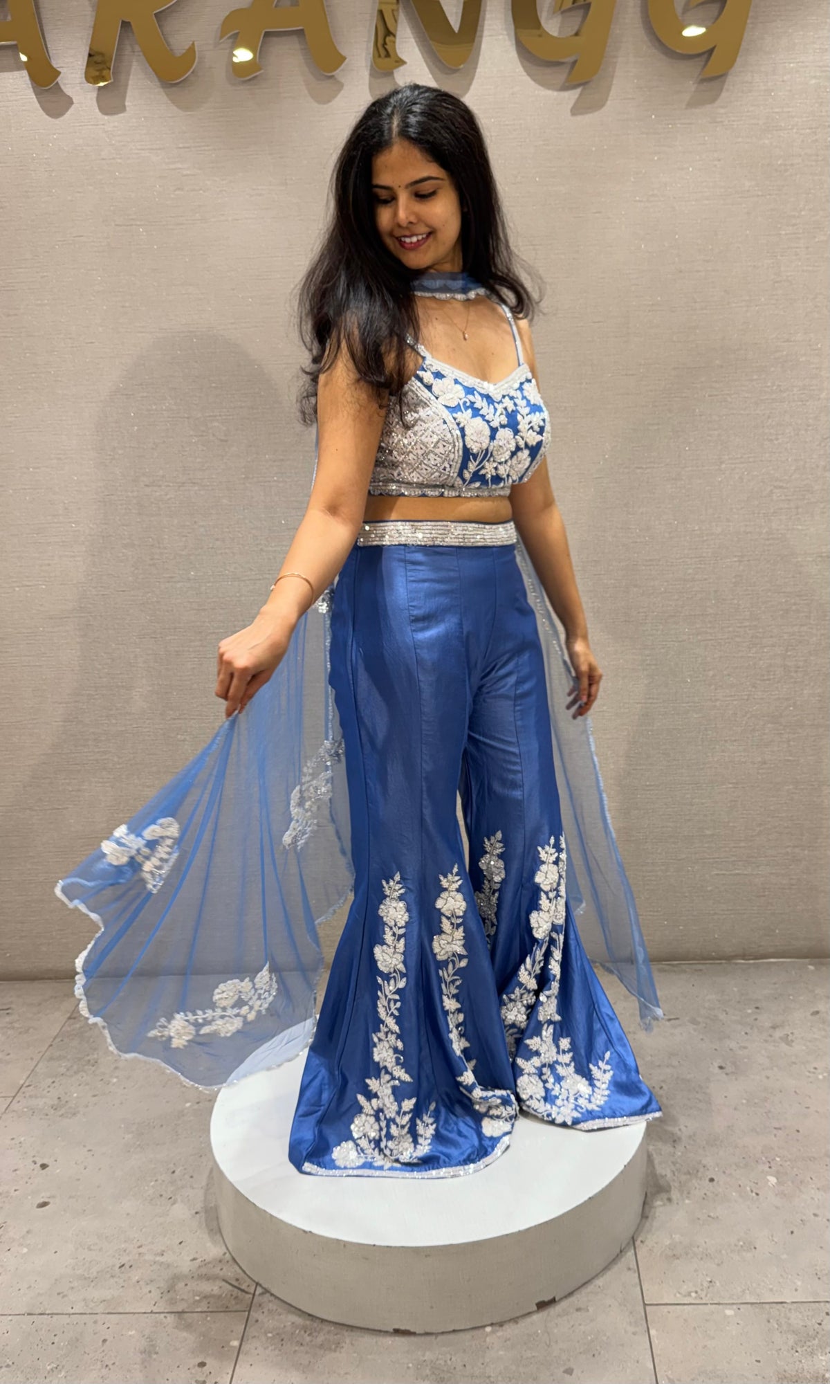 Blue Floral Peplum Palazzo set