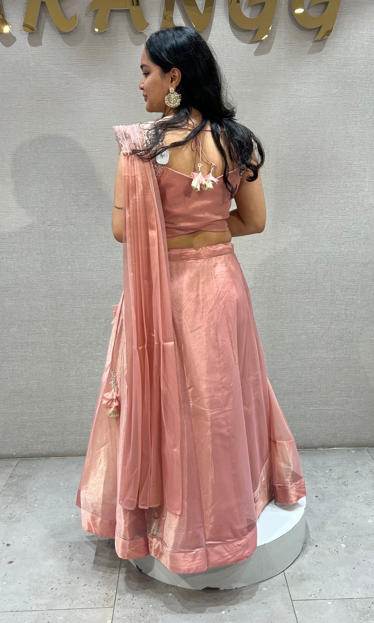 Peach Soft tissue Sequinned Mermaid Lehenga set