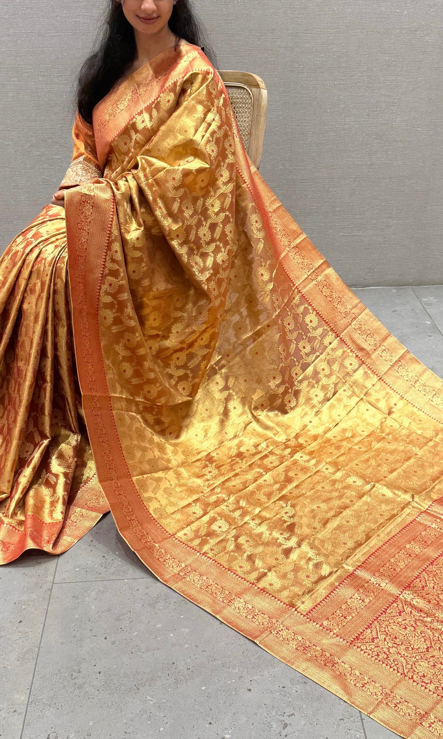 Red saree with ready blouse