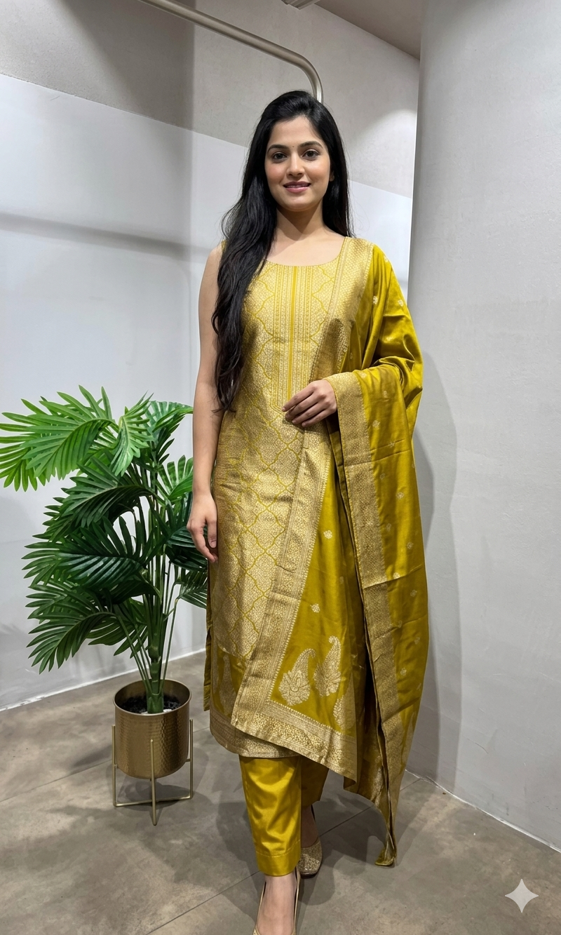 Mustard Banarasi Silk DRESS MATERIAL
