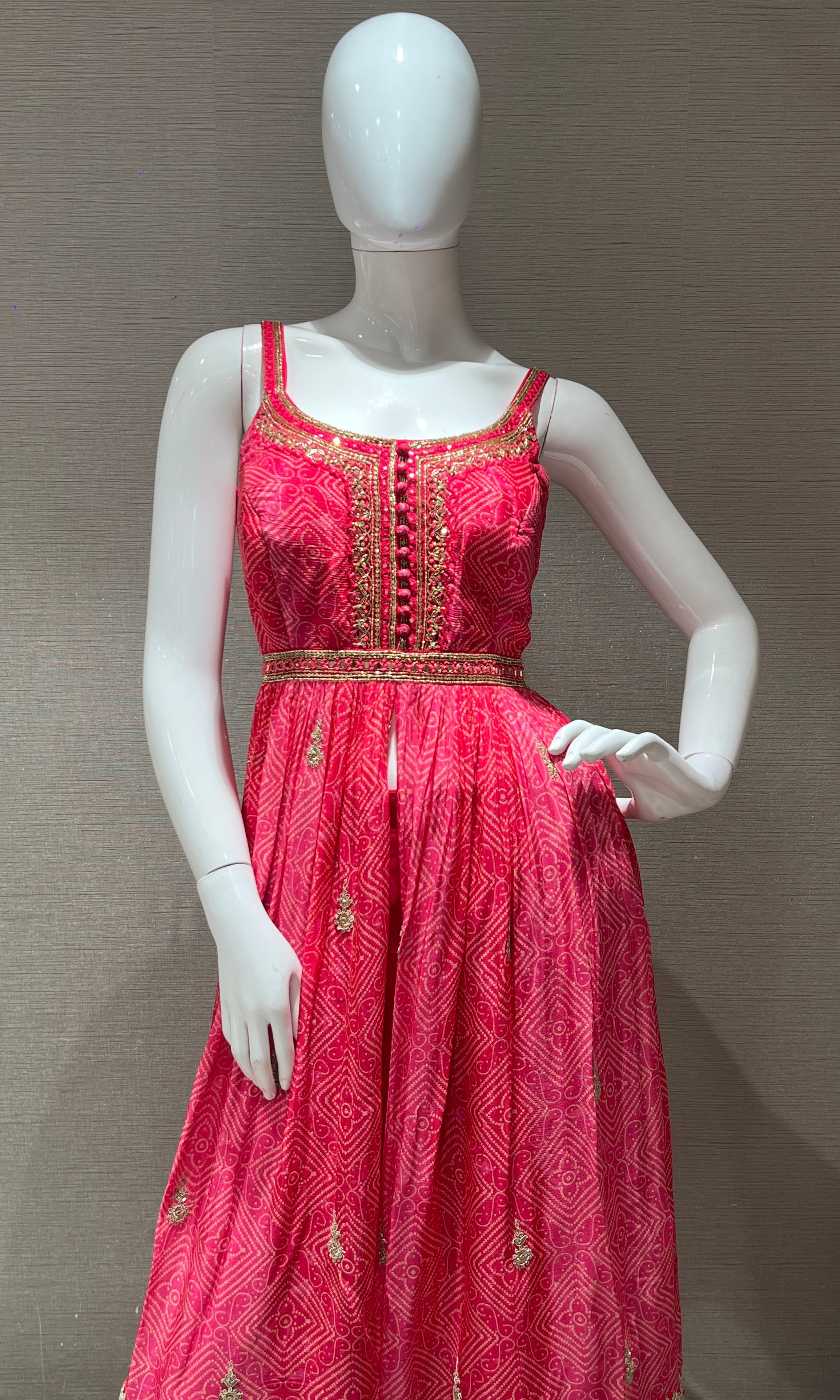 Pink front slit kurta with palazzo pants