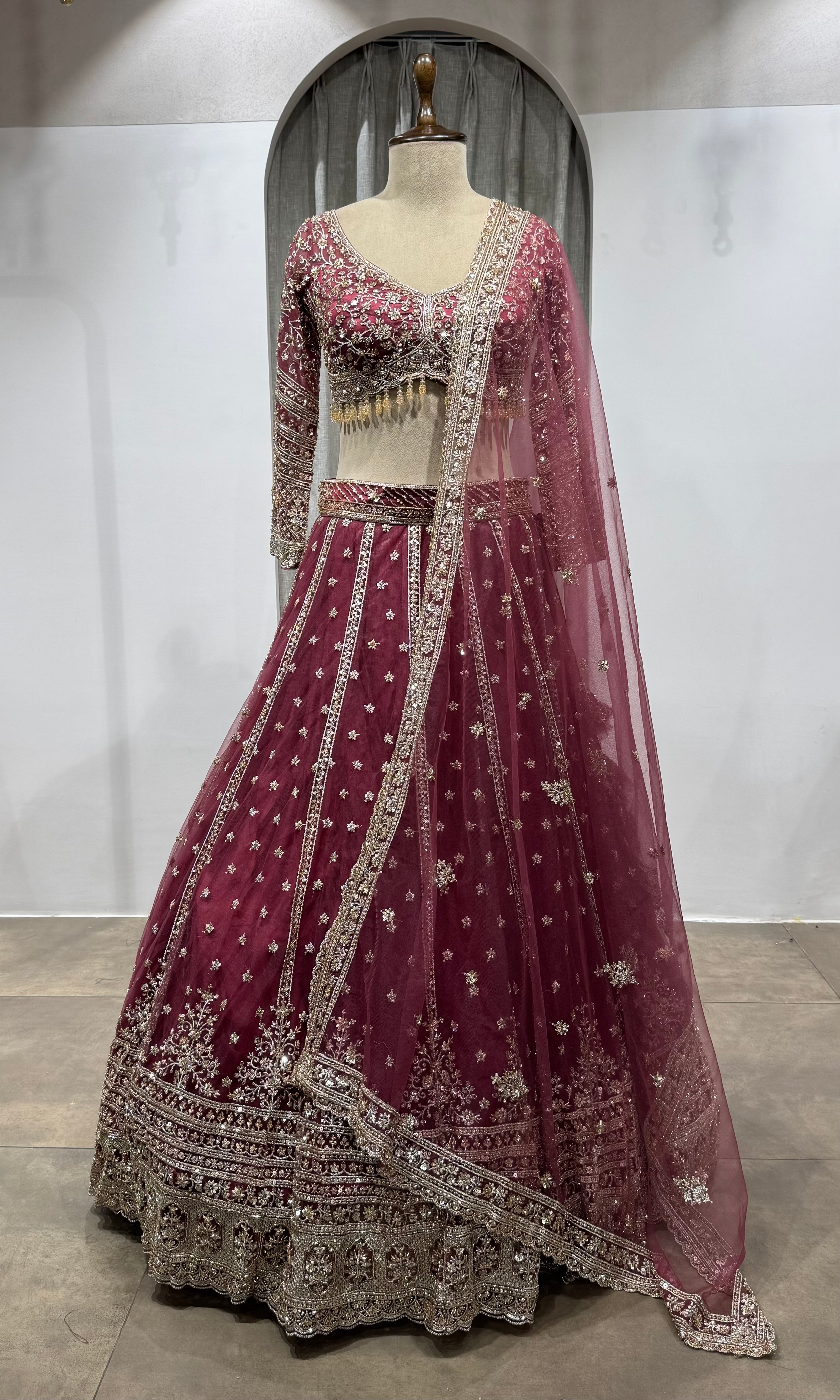 WINE Embroidered Bridal Lehenga