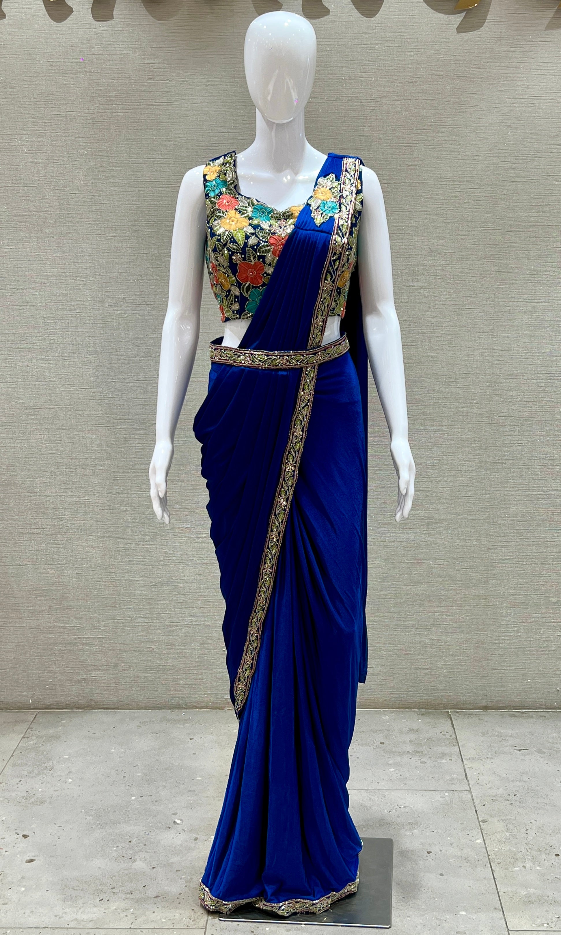Blue one minute saree
