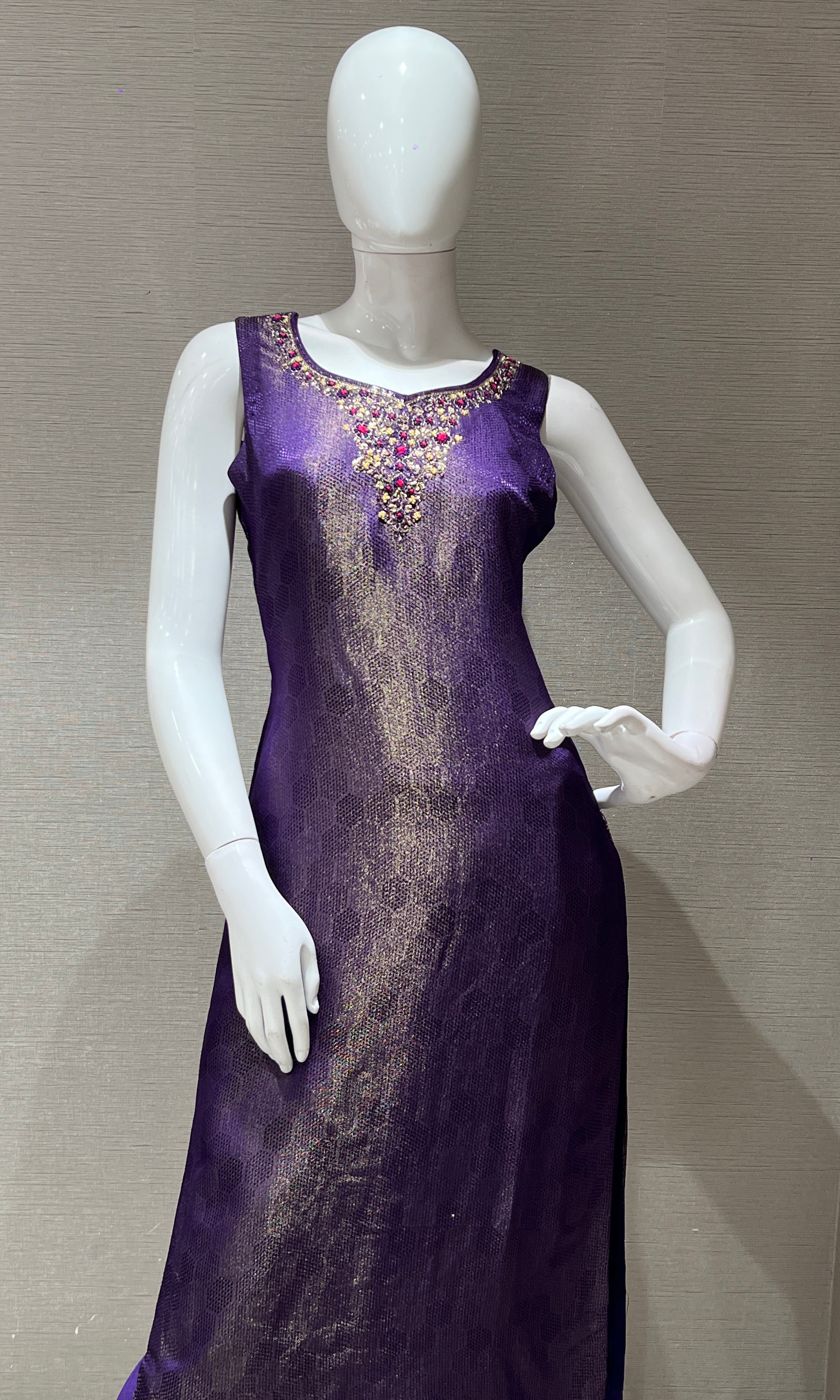 purple Embroidered Banarasi kurta set