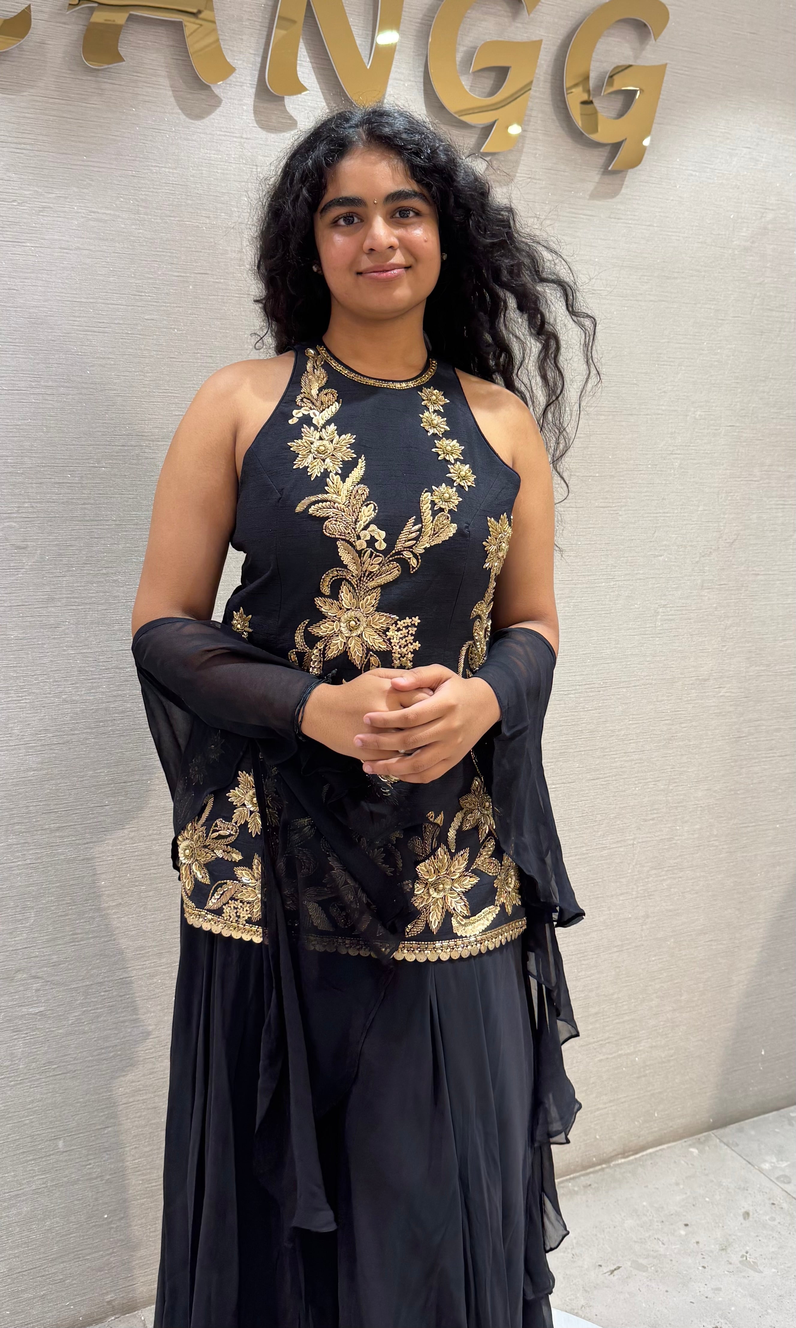 Royal Black floral printed Sharara set