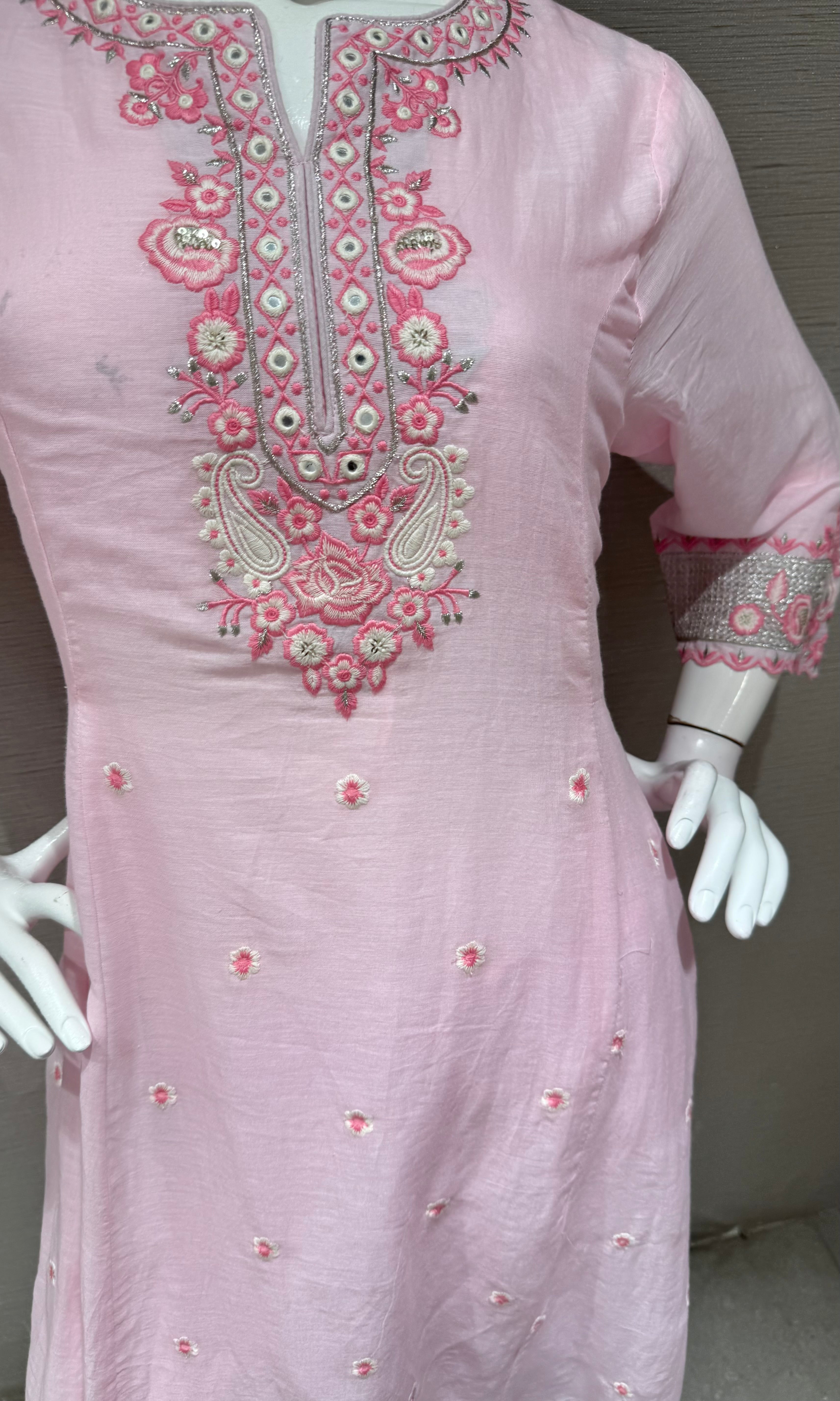 Pink Straight Cut Salwar Suit with Floral Embroidery