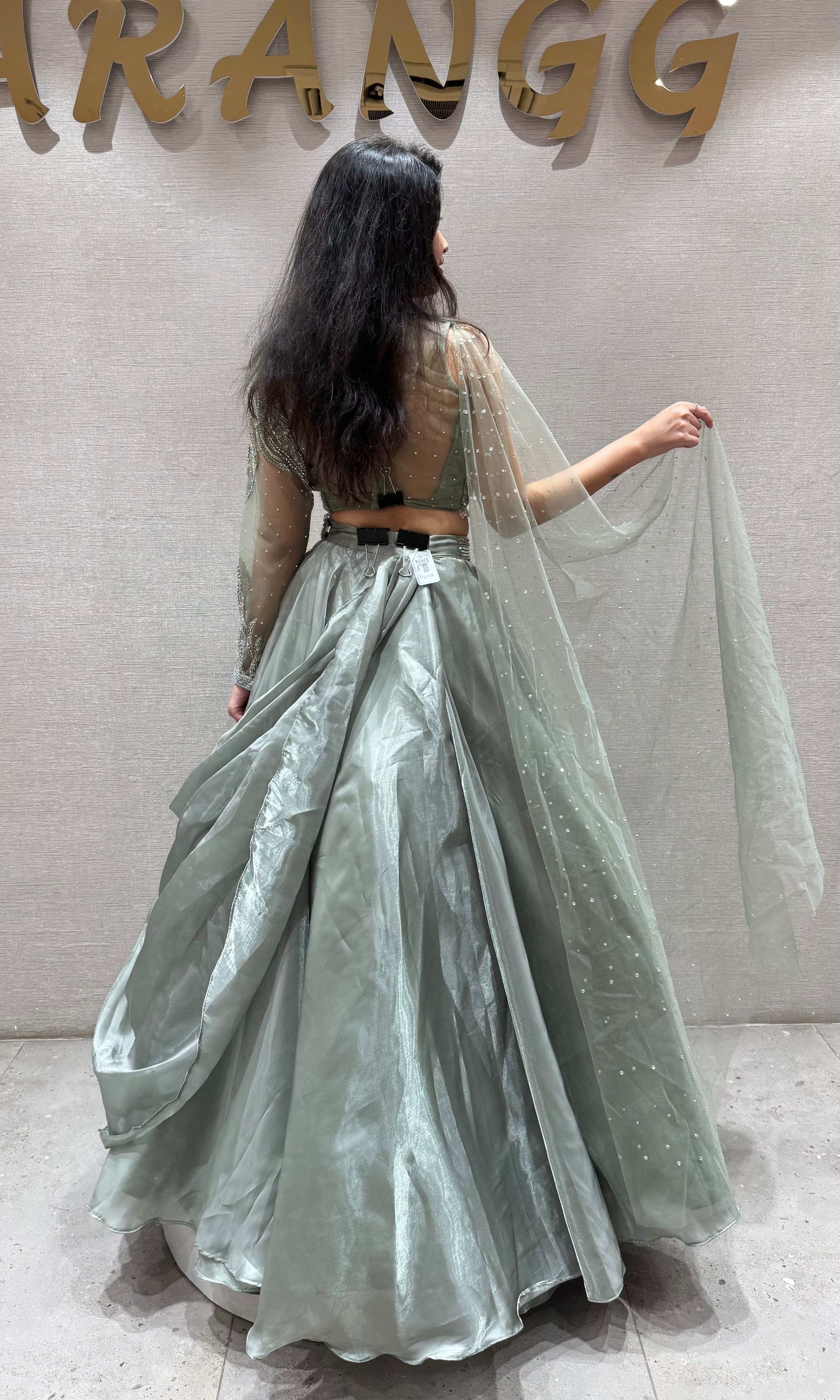 Pista green Organza Embroidered Lehenga Set