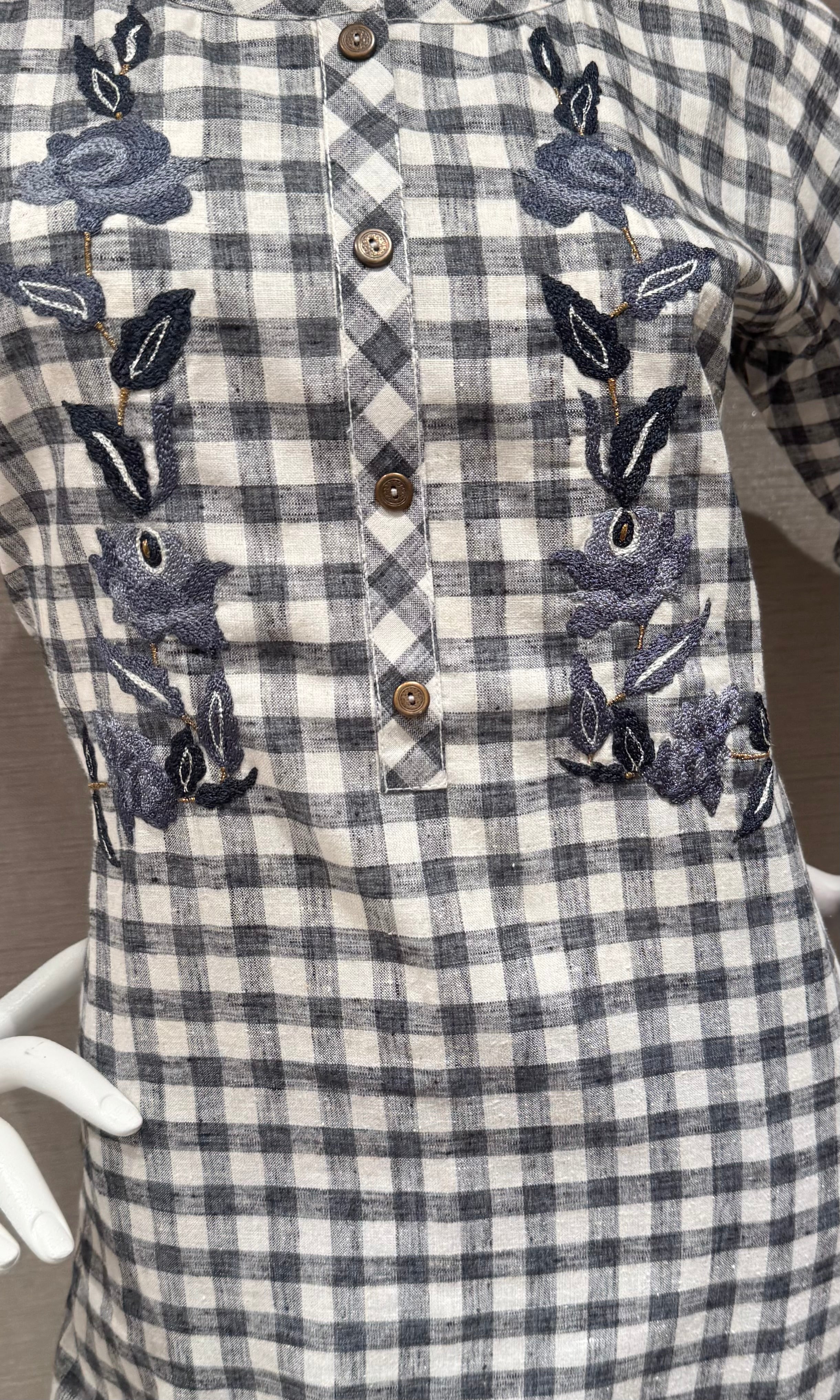 Grey and White Gingham Square Neck Tunic top bottom