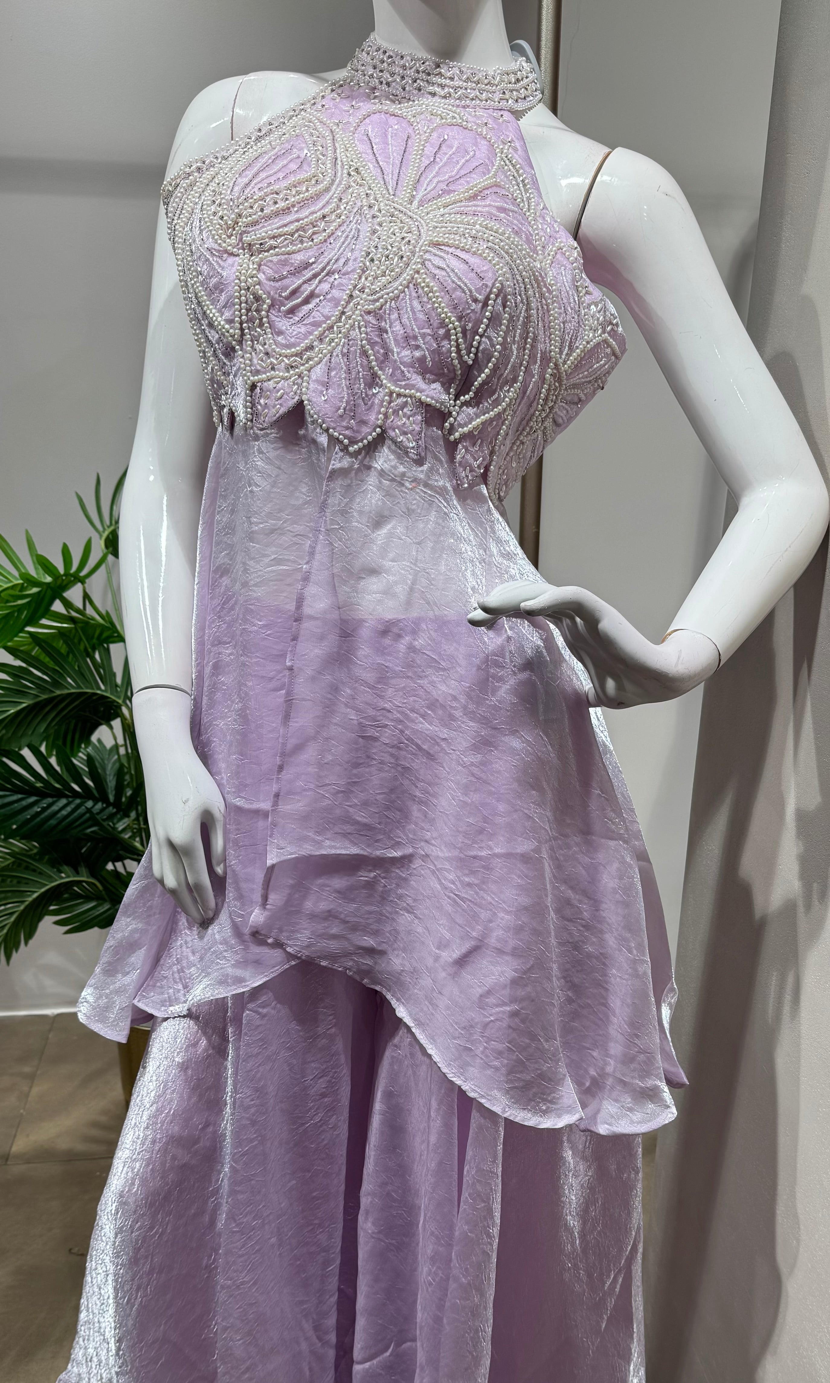 Lavender Hand-Embroidered PALAZZO Suit with Dupatta