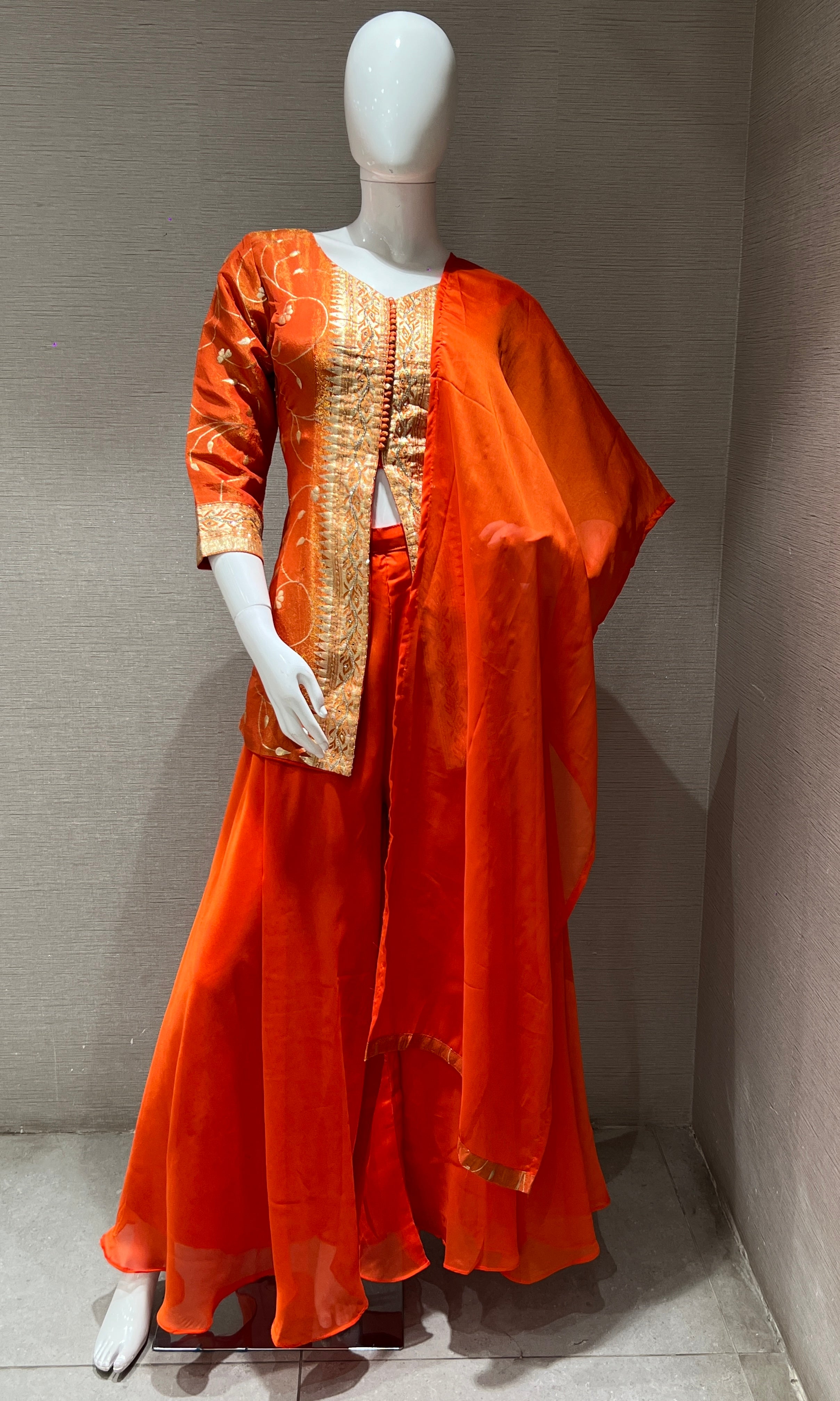 Rust Orange and Gold Embroidered Palazzo Set