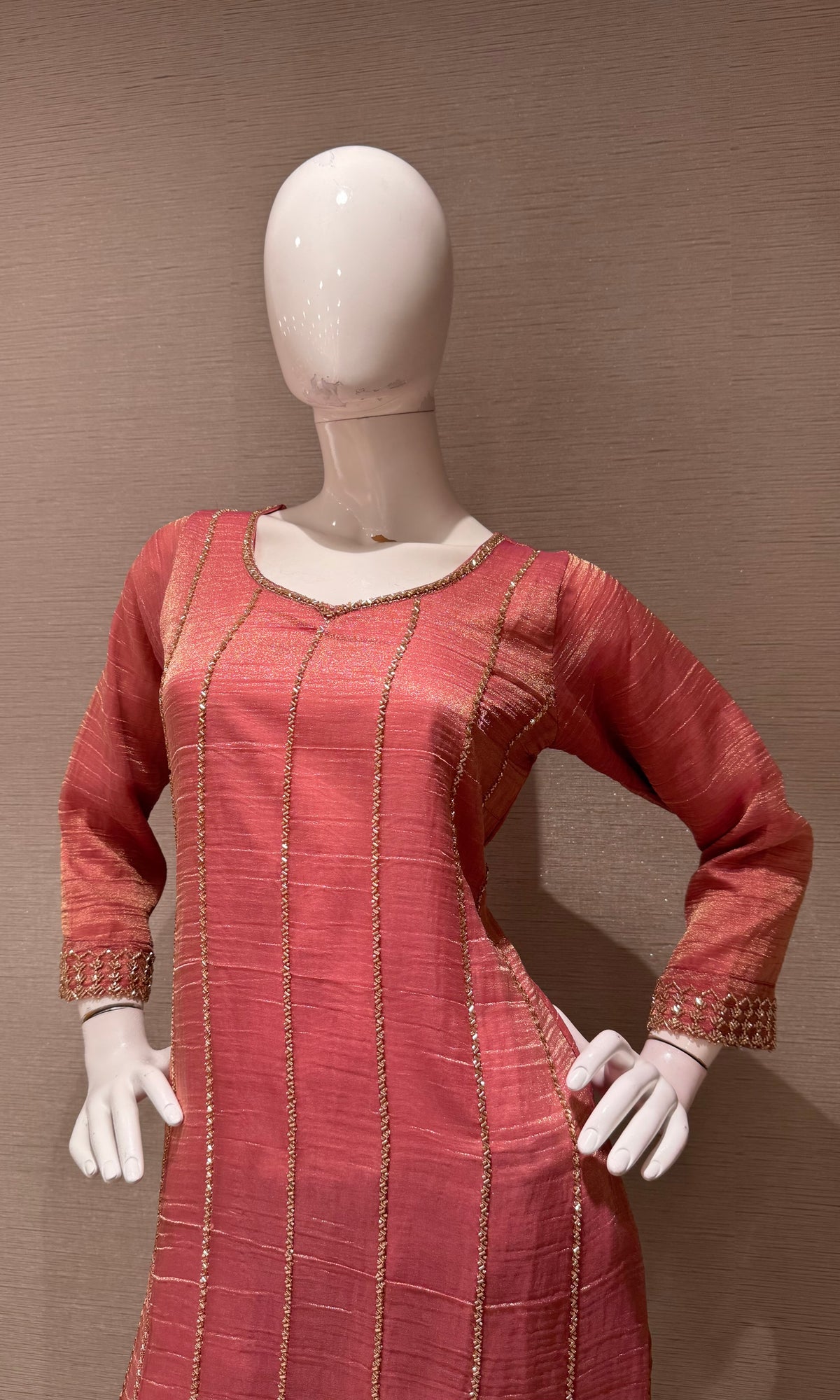 Pink Shimmer Striped ethnic Straight Cut kurta set