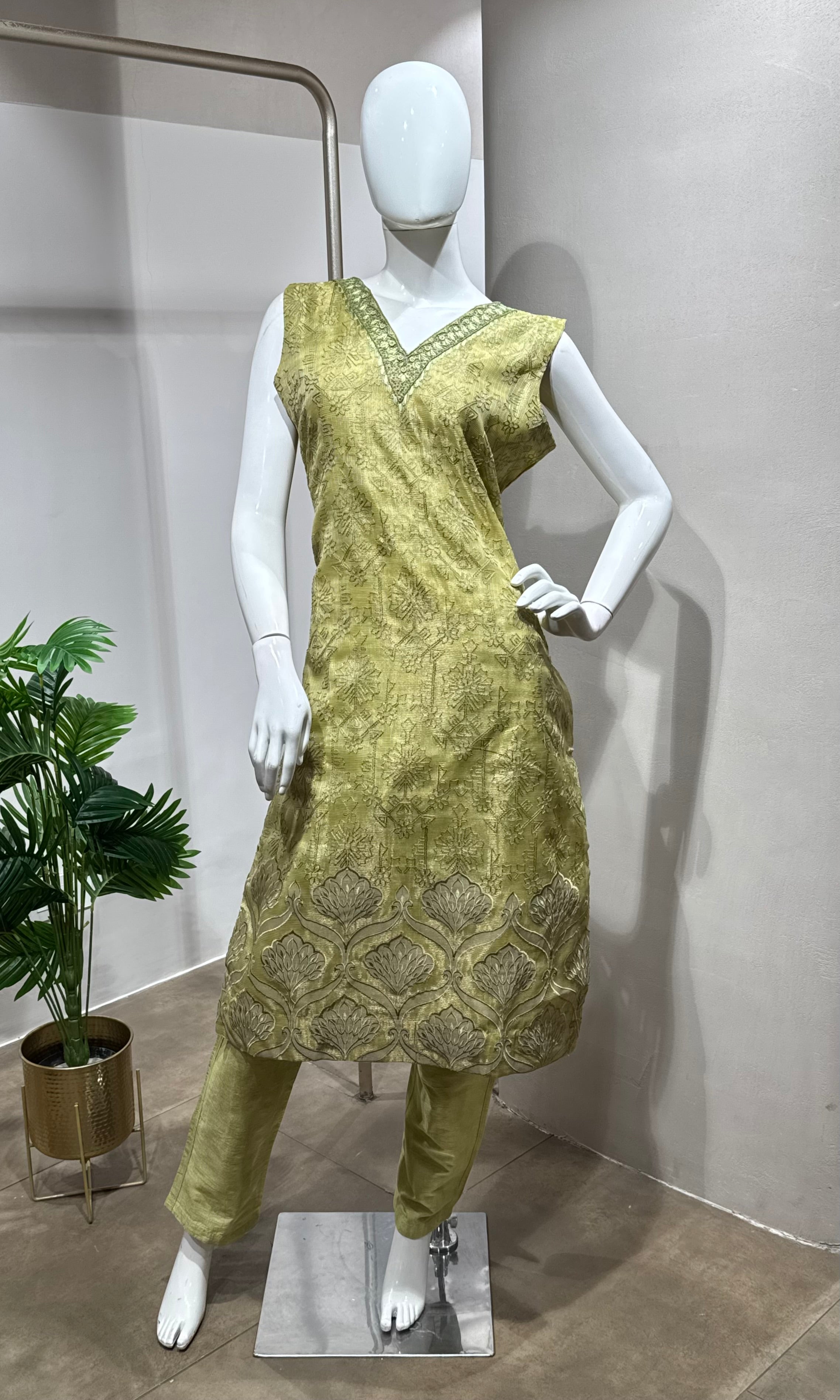 Light Green tissue printed Kurta Set