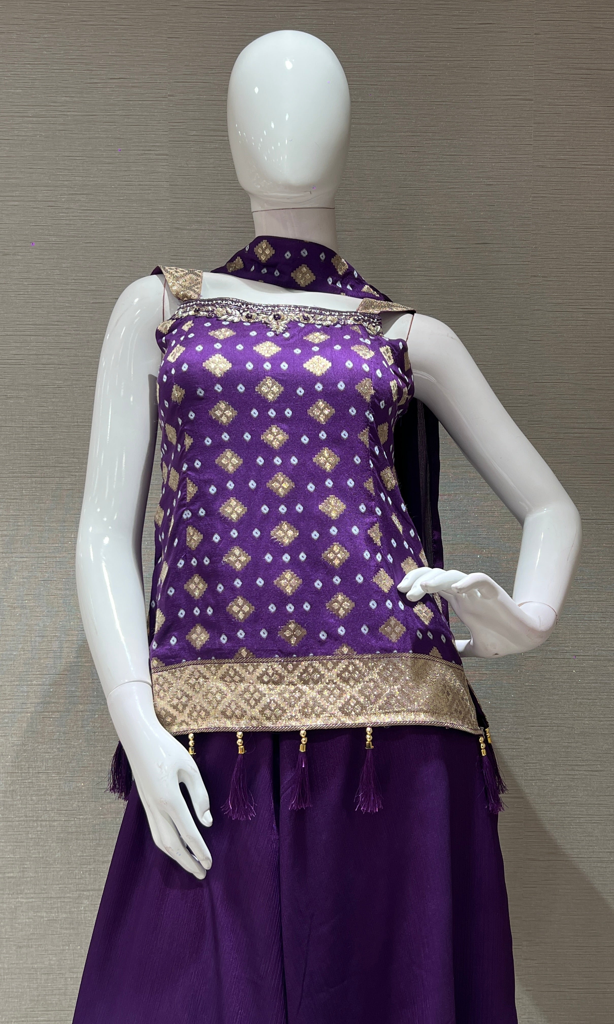 purple Bandhej Printed Palazzo set