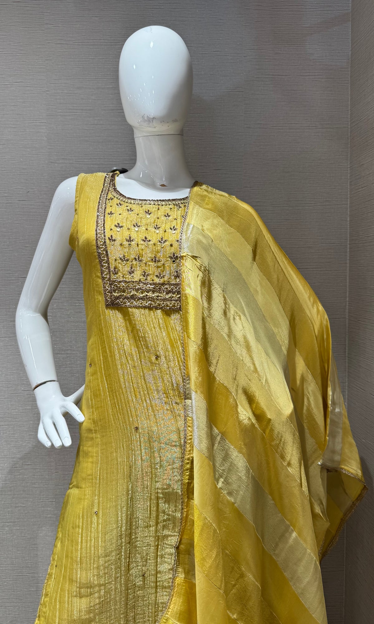 YELLOW ETHNIC SHIMMER KURTA SET WITH DUPATTA