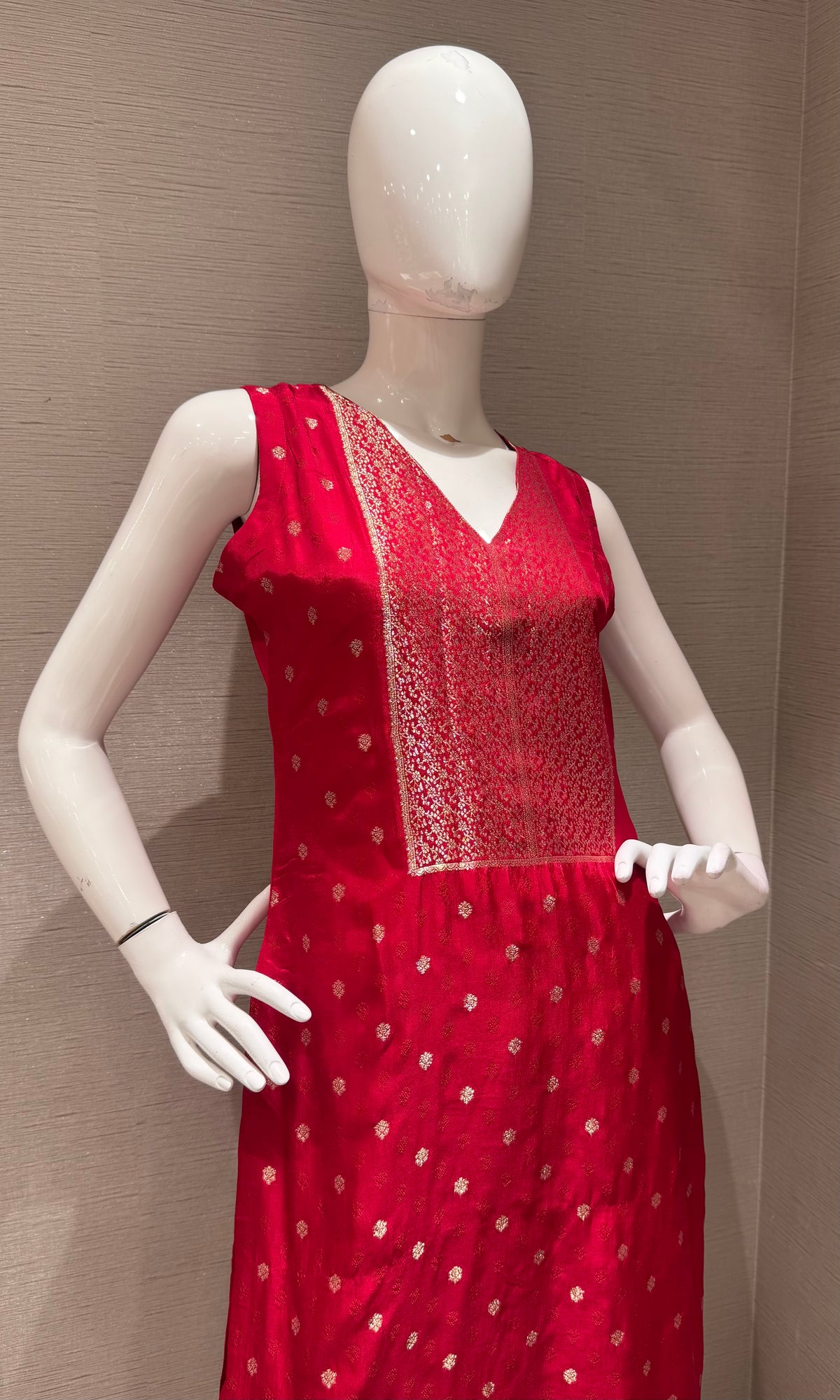 RED Banarasi silk Kurta set with Golden Border dupatta