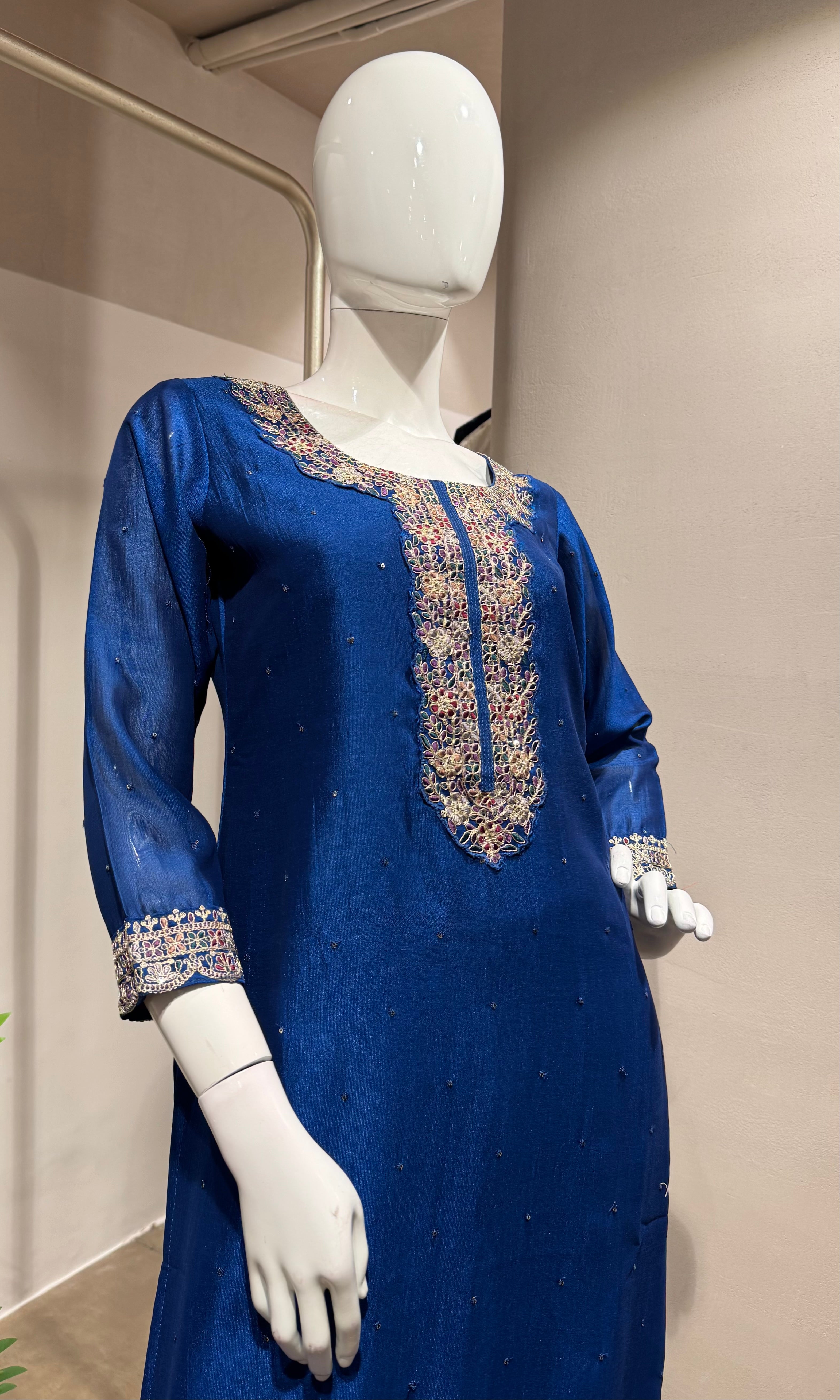 NAVY Blue Silk Kurta Set with Intricate Zari